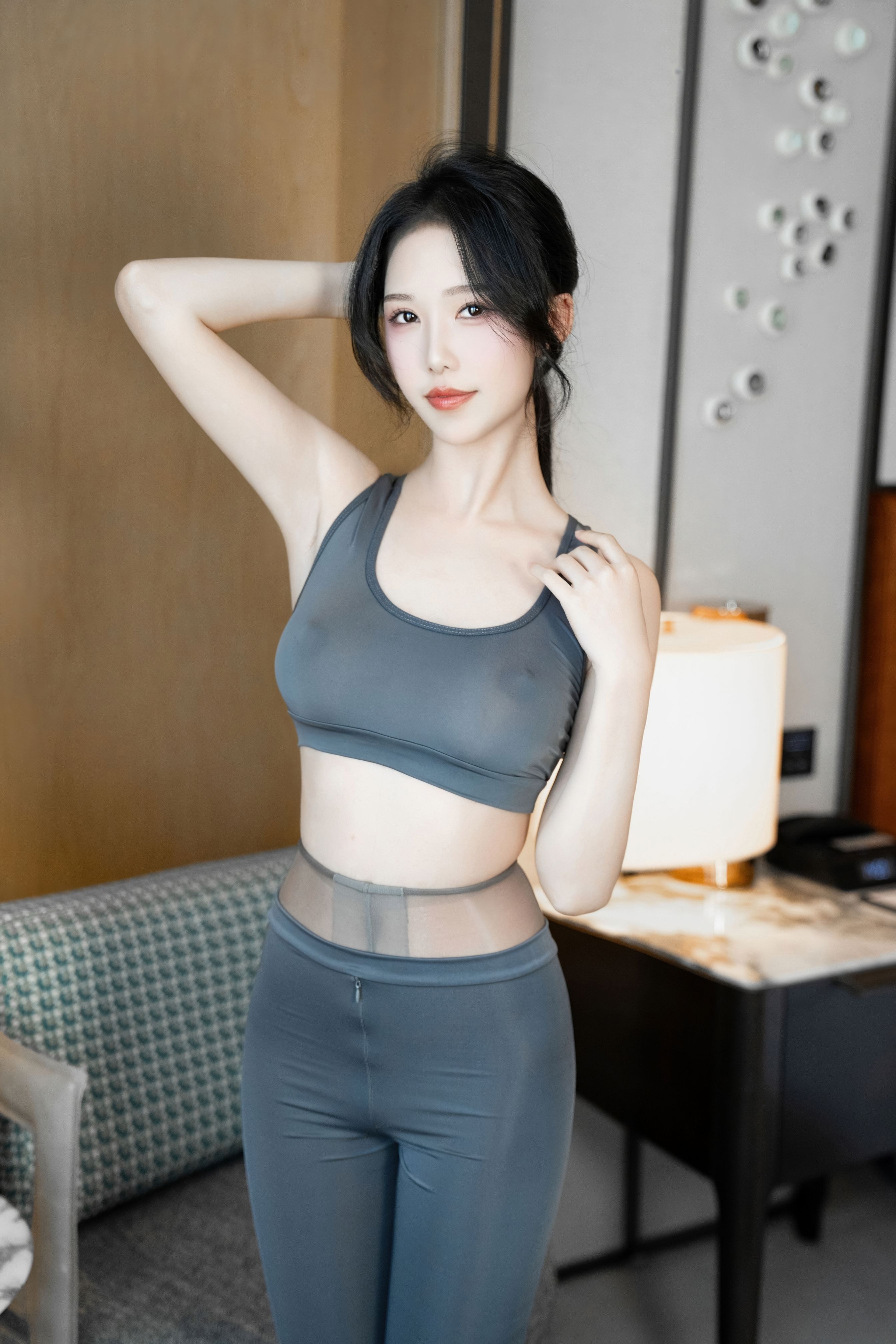 抖ก่างลิชิ ชุดโยคะสีเทา 105P