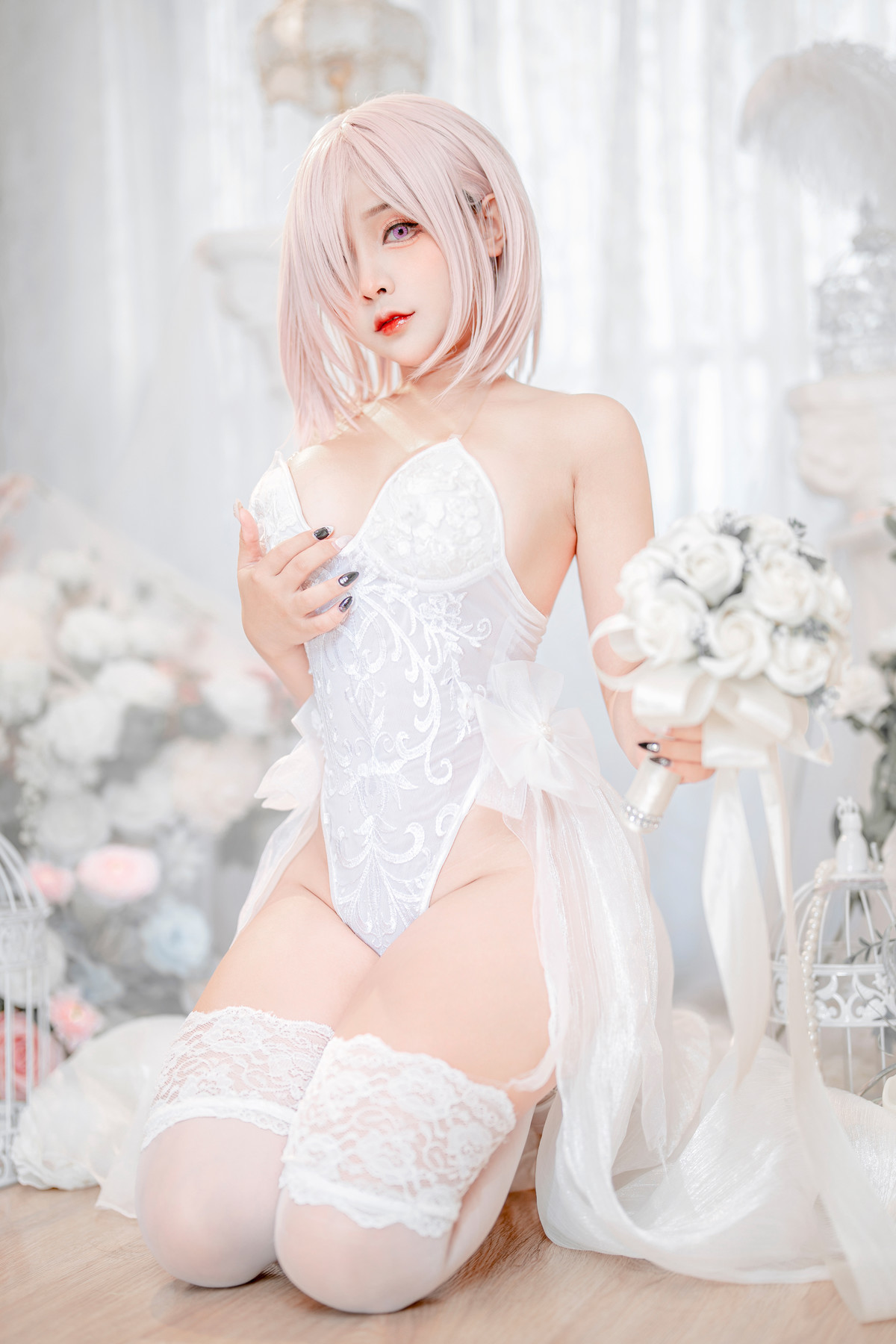 Cosplay SayoMomo小桃 瑪修 白色內衣 身體 Oi