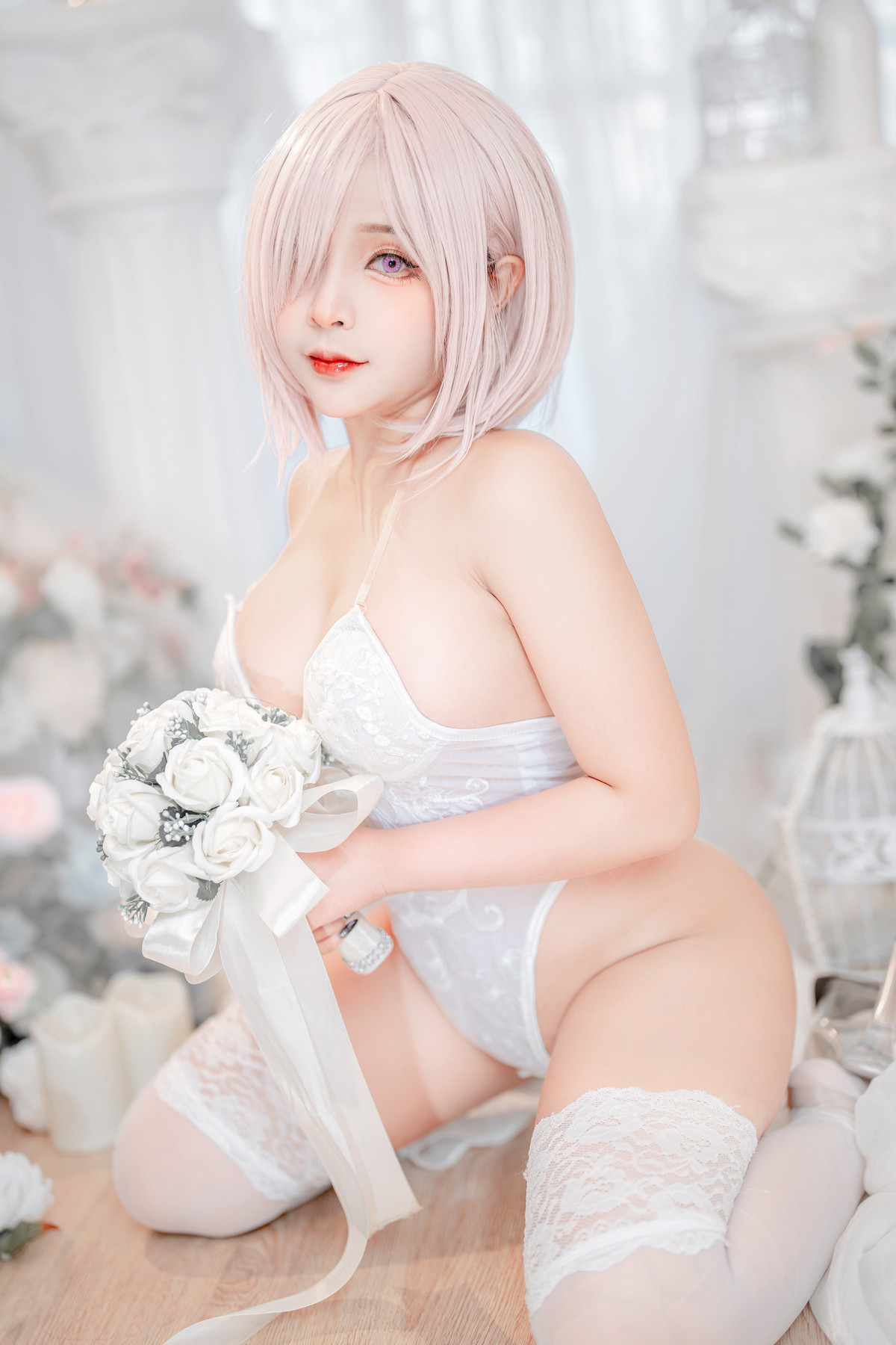 Cosplay SayoMomo Tiểu Đào Mashu Trắng Lingerie Body Oi