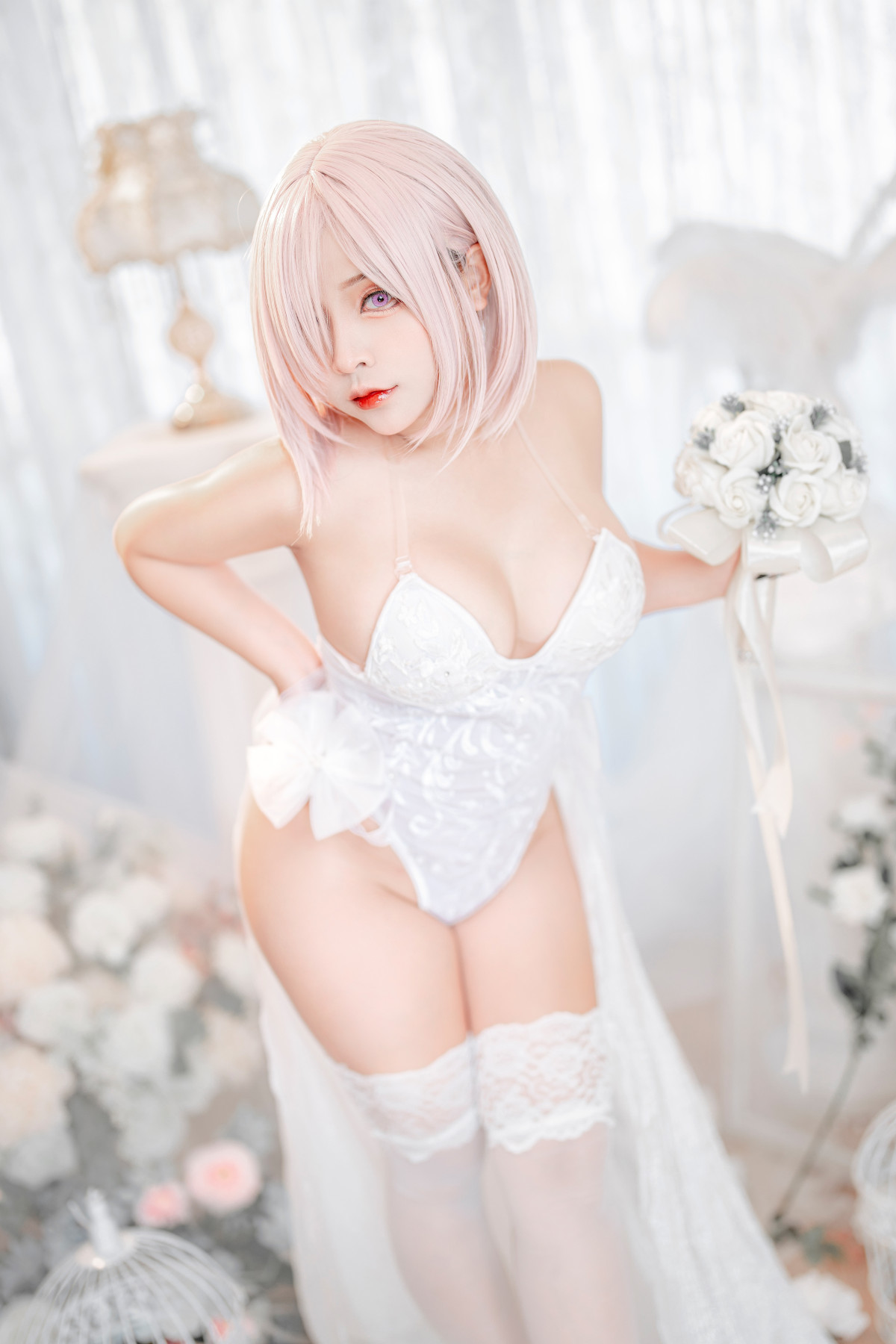 Cosplay SayoMomo小桃 瑪修 白色內衣 身體 Oi