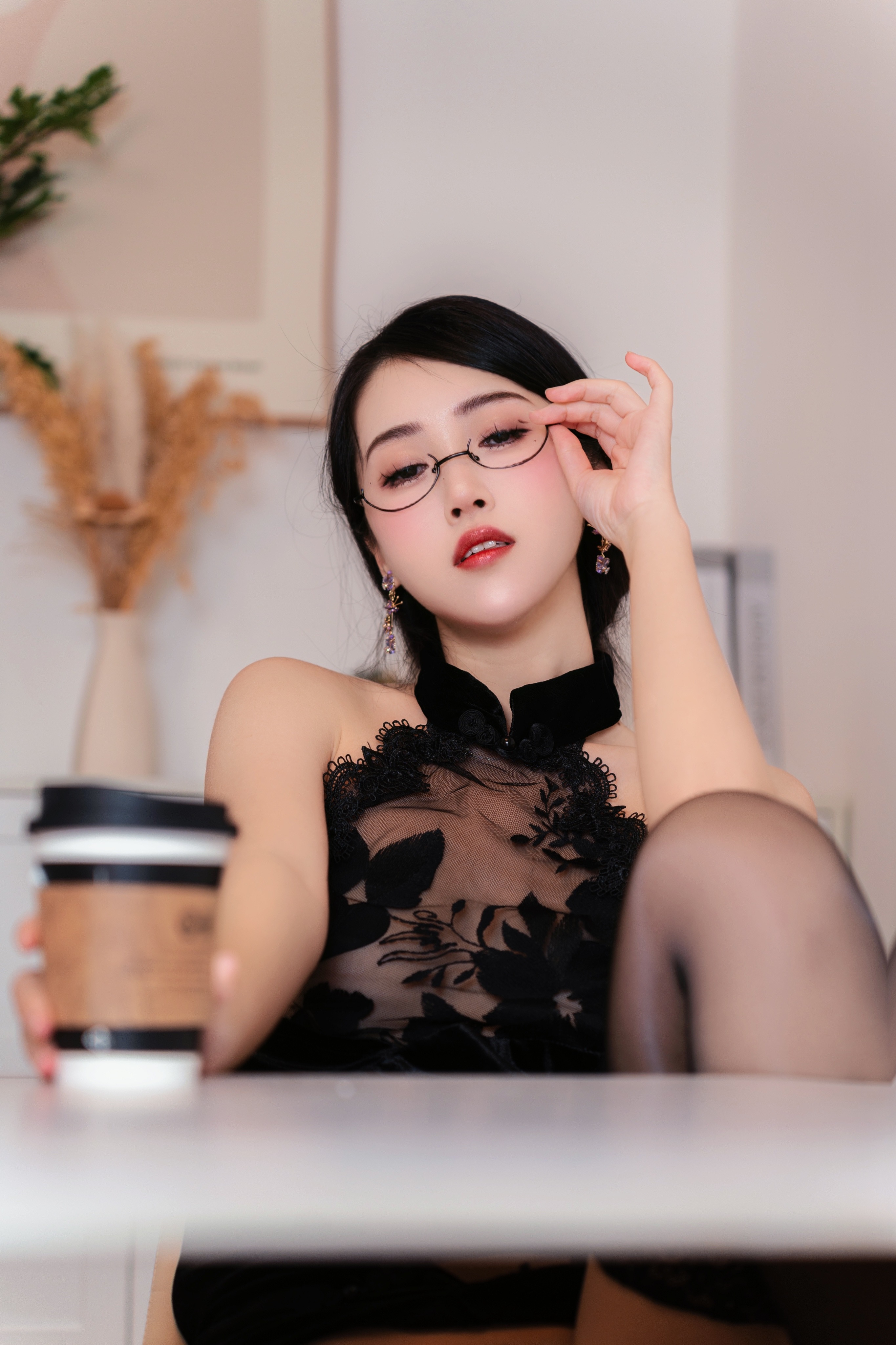 Don t be silly, cat, black cheongsam, knee high socks, queen size 42P