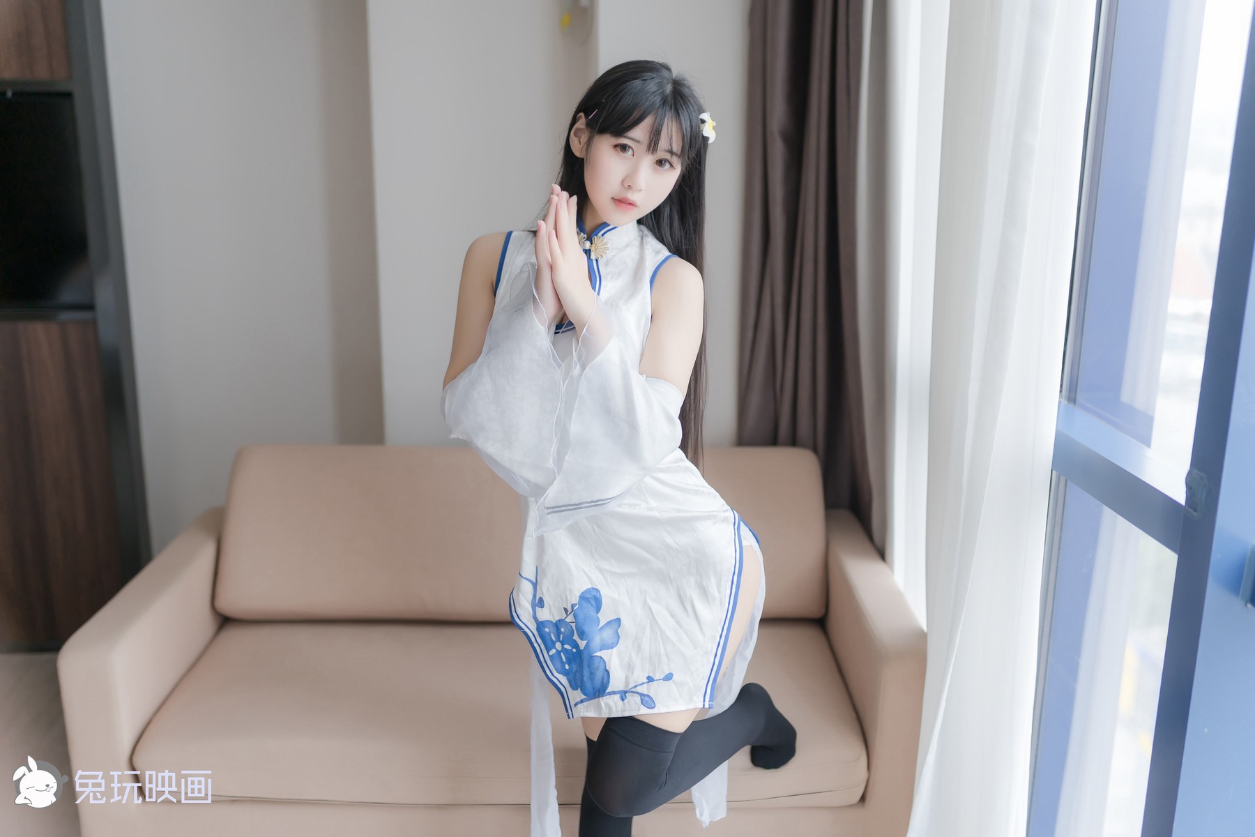 Cosplay 兔玩映画 白色旗袍