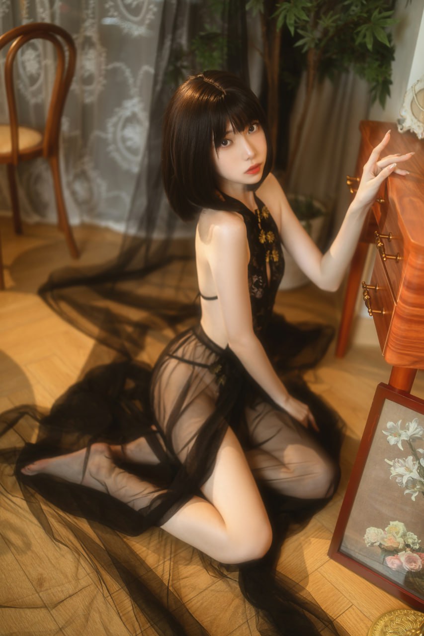 許嵐LAN - 黒いガーゼの旗袍