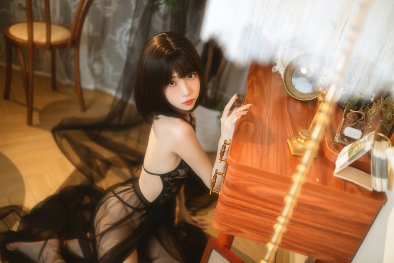許嵐LAN - 黒いガーゼの旗袍