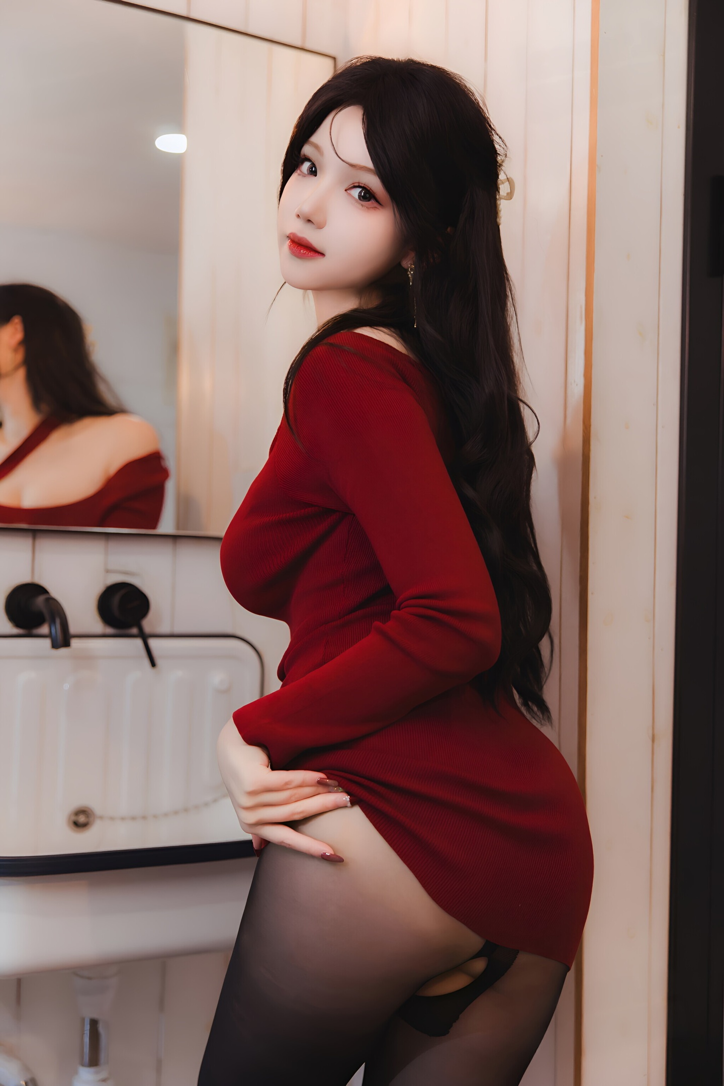 雪晴Astra - 紅裙黑絲襪小嬌妻 69P1V