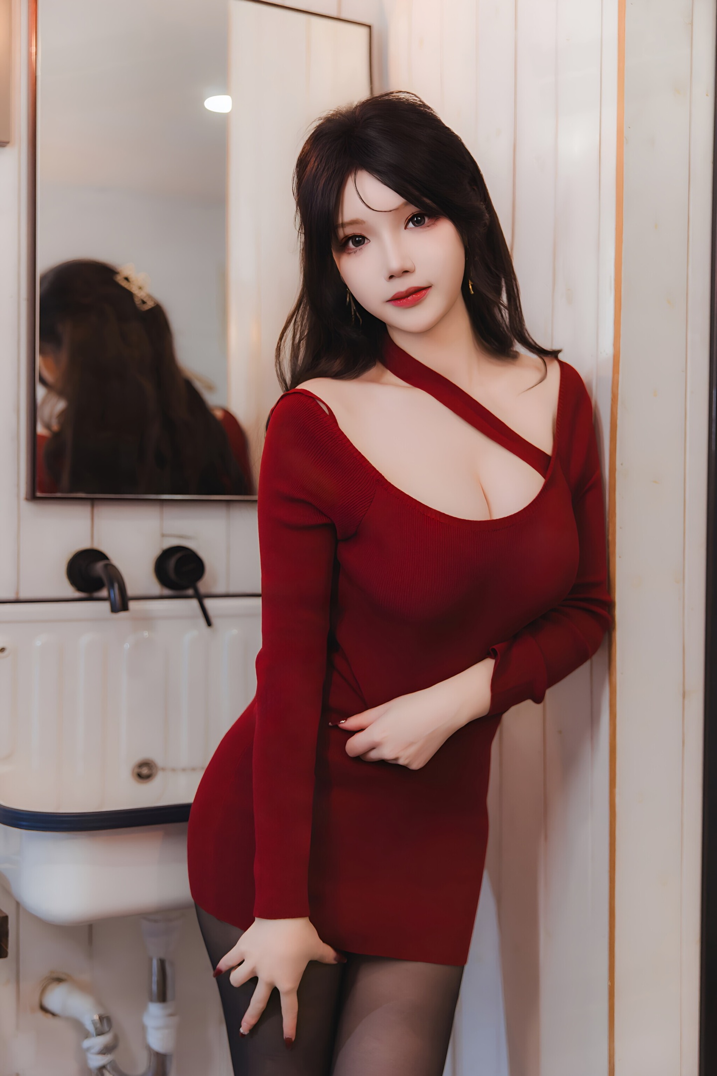 눈이 맑은 Astra - 빨간 치마 검은 스타킹 작은 아내 69P1V