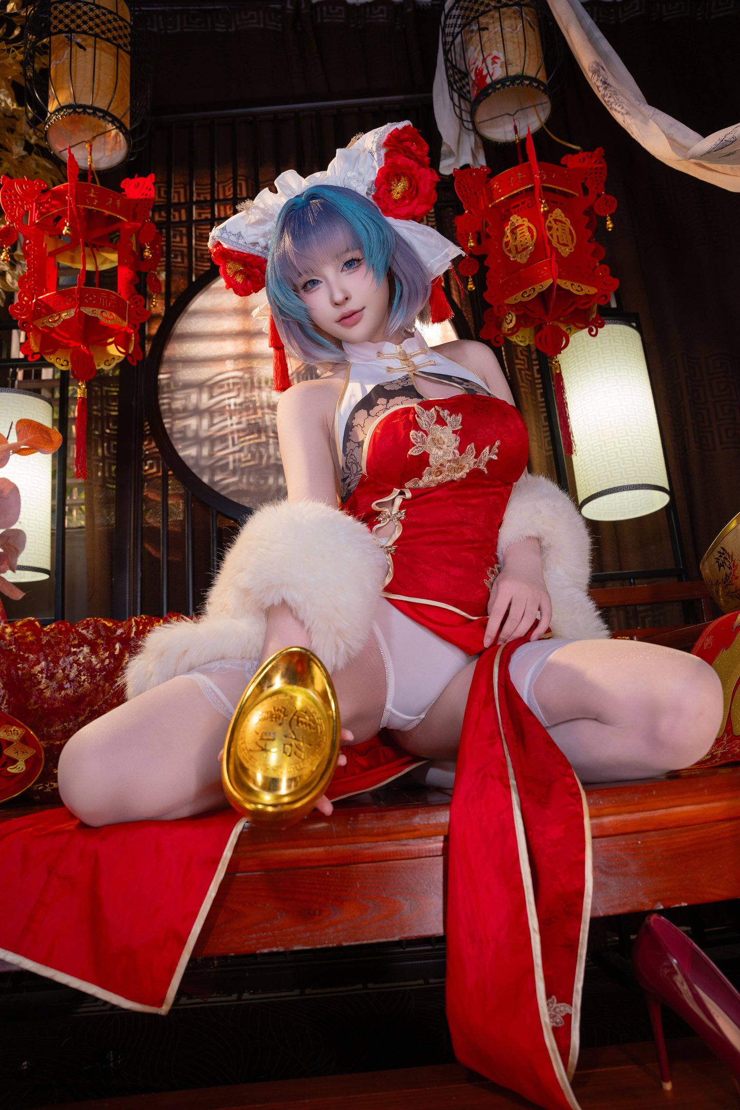 清水由乃 - Bạch Lam Hàng Tuyến Trà Khương Tân Xuân Qipao