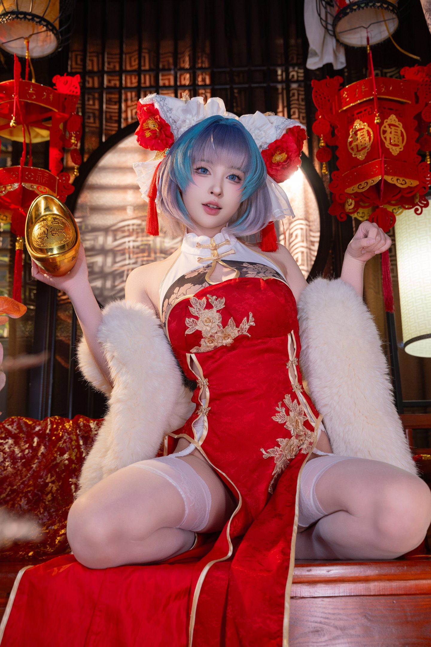 清水由乃 - Bạch Lam Hàng Tuyến Trà Khương Tân Xuân Qipao