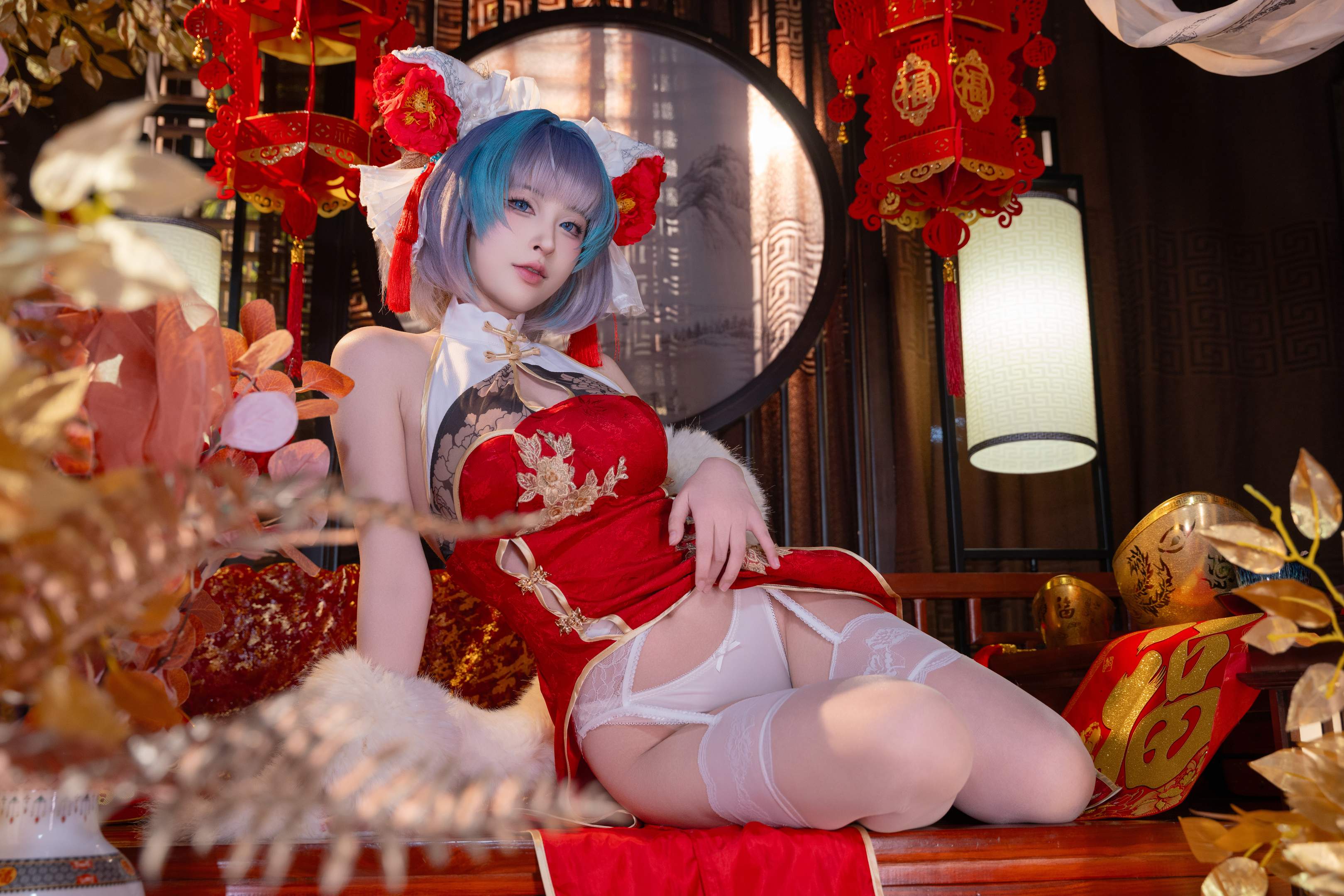 清水由乃 - Bạch Lam Hàng Tuyến Trà Khương Tân Xuân Qipao