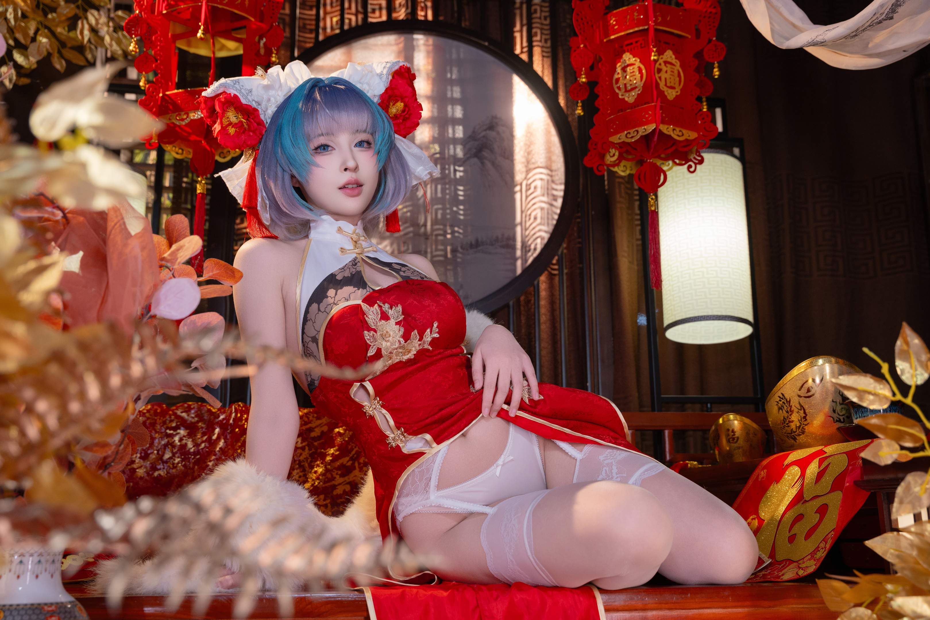 清水由乃 - Bạch Lam Hàng Tuyến Trà Khương Tân Xuân Qipao