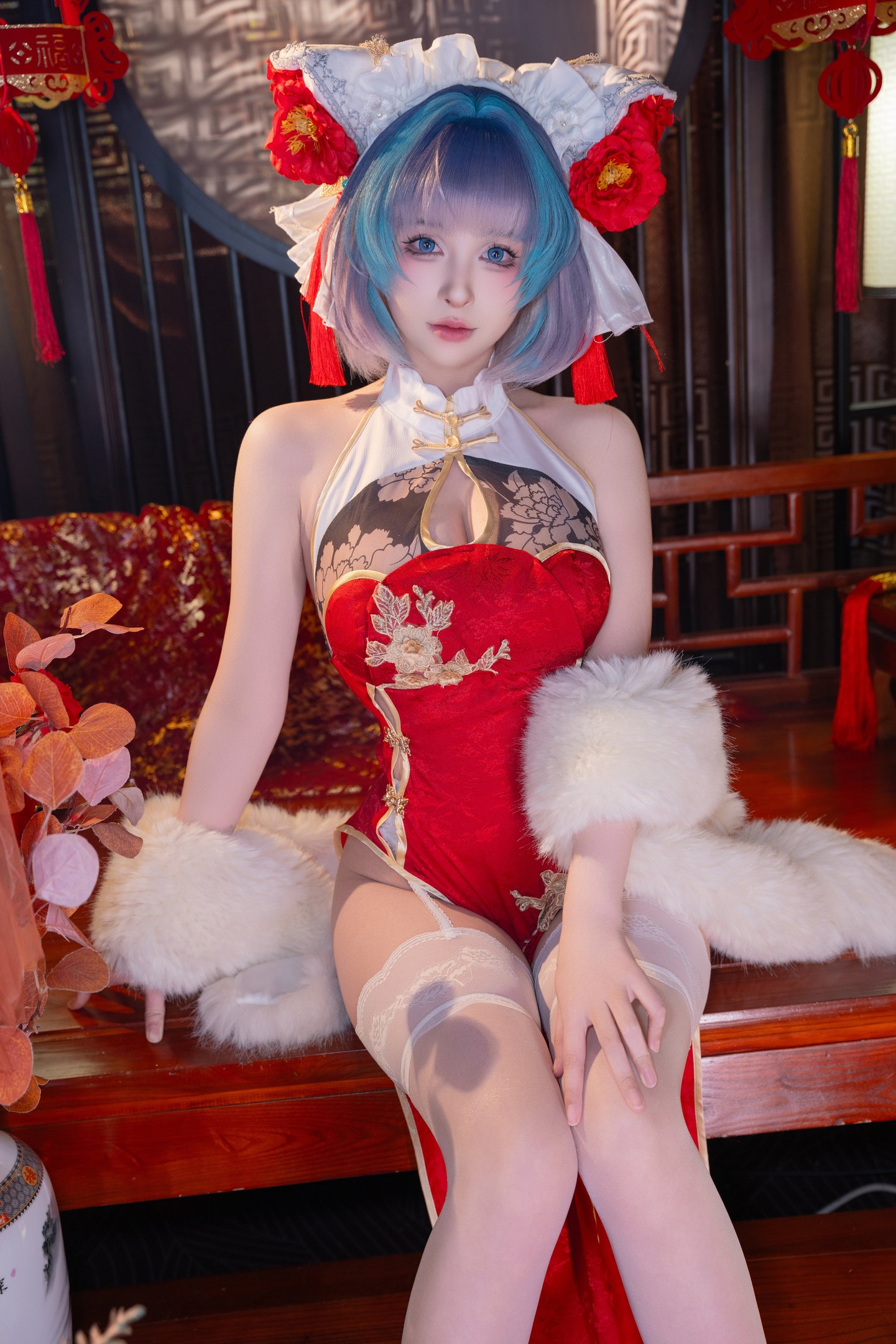 清水由乃 - Bạch Lam Hàng Tuyến Trà Khương Tân Xuân Qipao