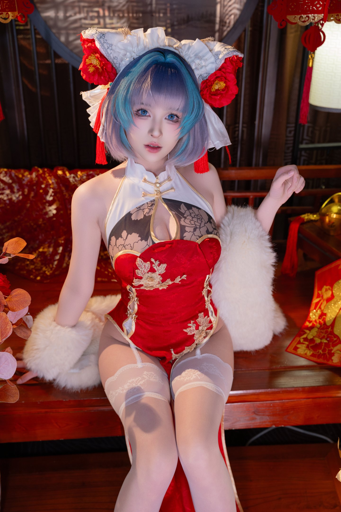 清水由乃 - Bạch Lam Hàng Tuyến Trà Khương Tân Xuân Qipao