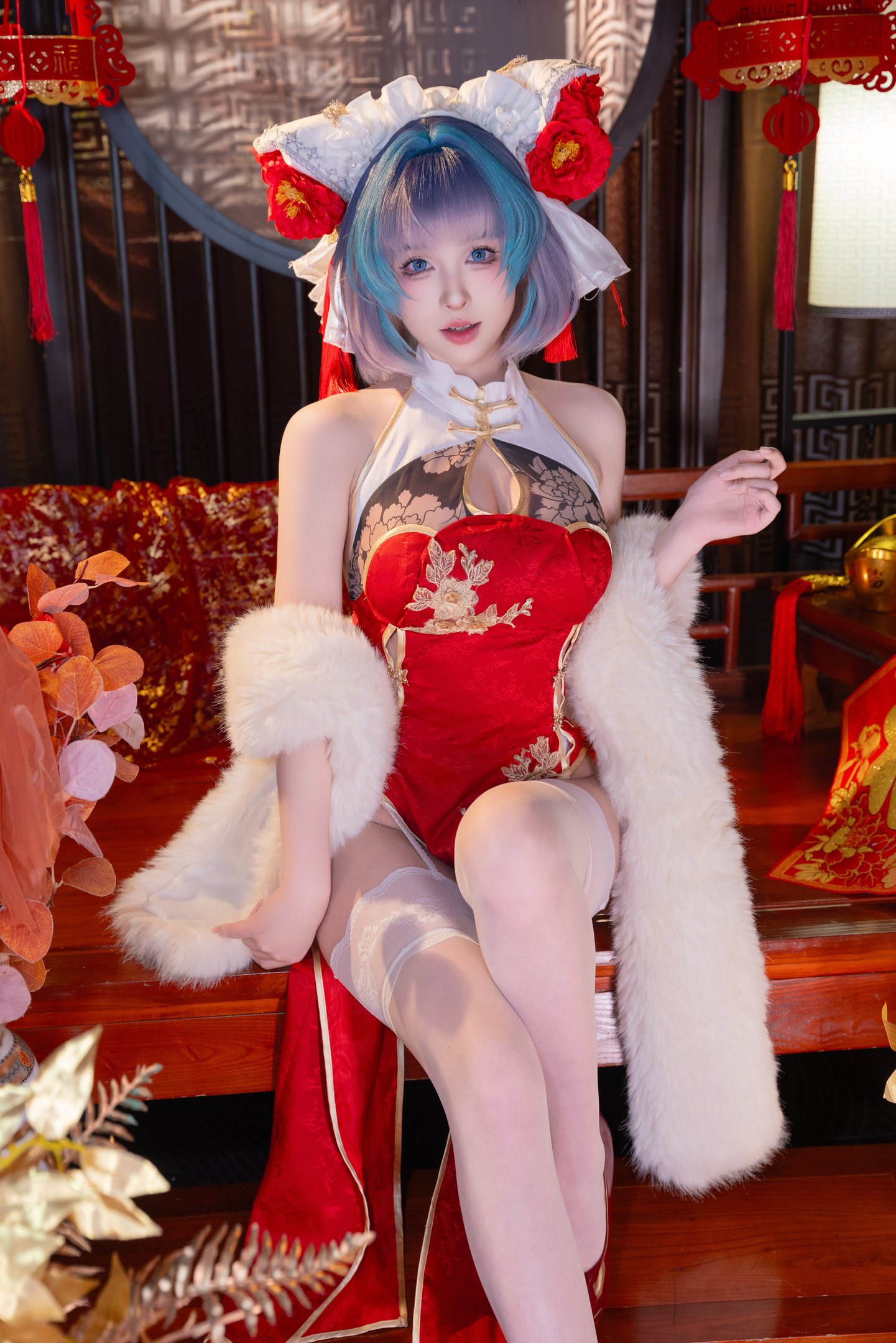 清水由乃 - Bạch Lam Hàng Tuyến Trà Khương Tân Xuân Qipao