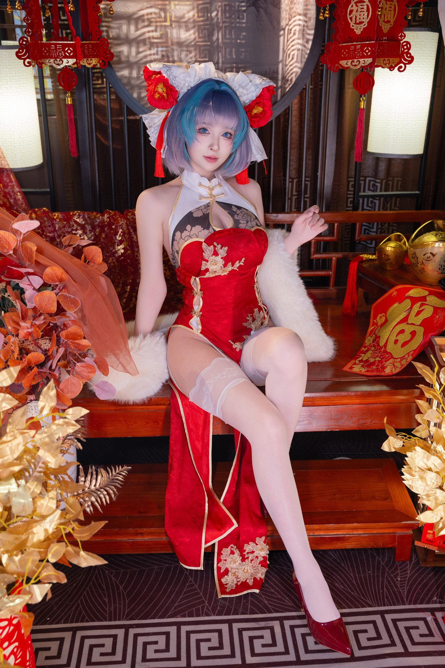清水由乃 - Bạch Lam Hàng Tuyến Trà Khương Tân Xuân Qipao