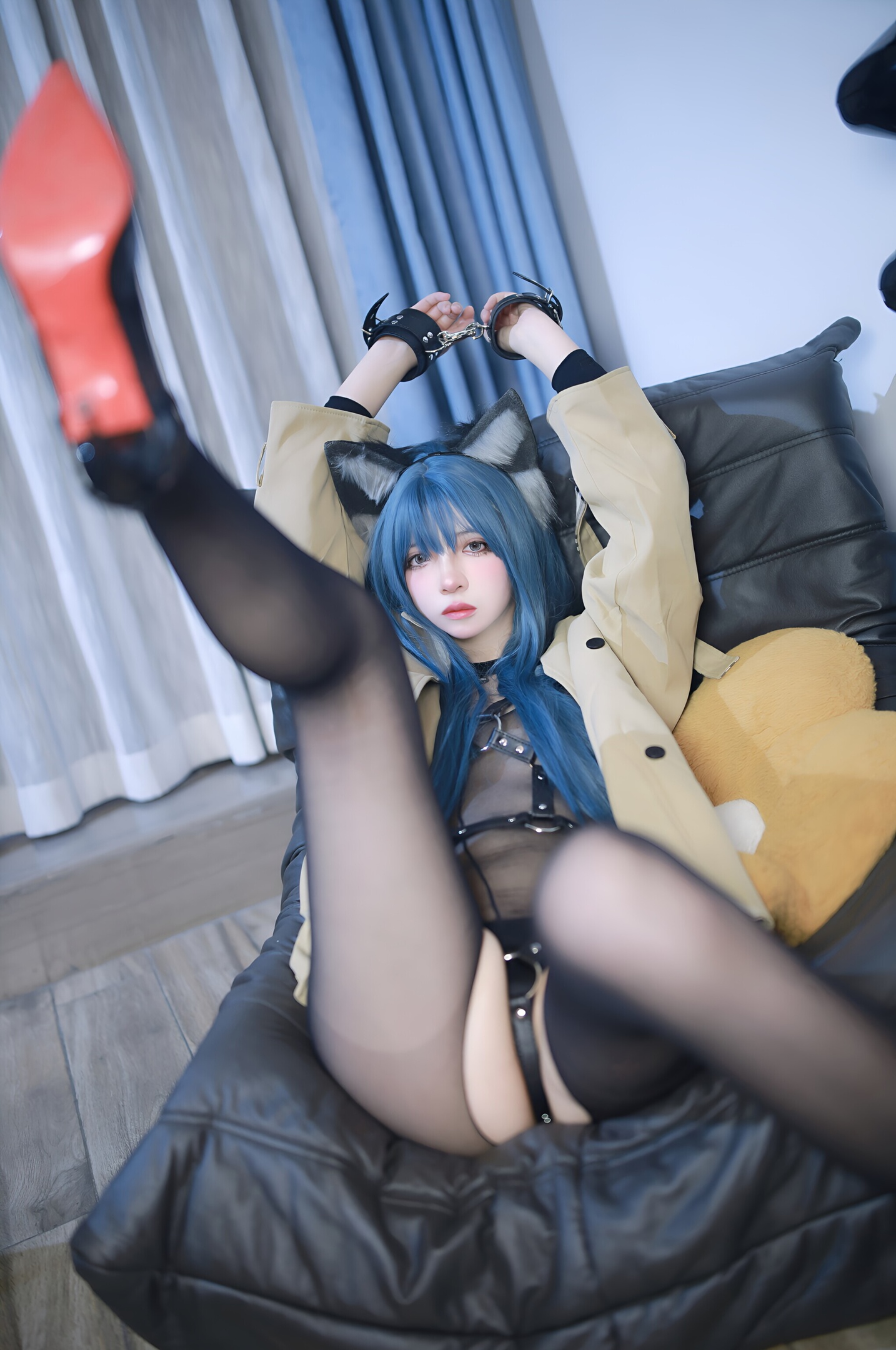 Crazy Cat ss Cat Ears Black Stockings 70P