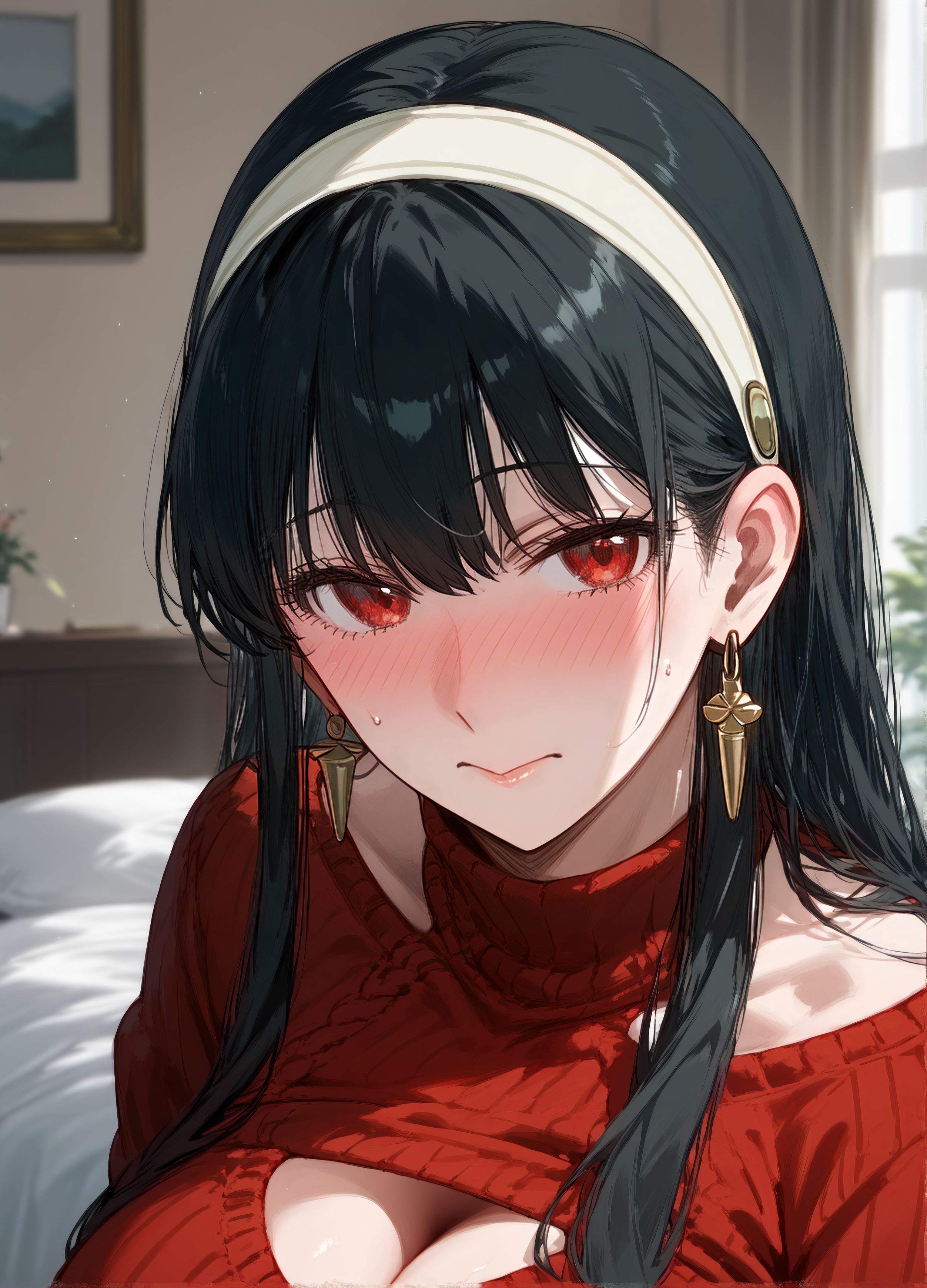 AI 生成 - 動漫女孩 Yor Forger 紅裙黑絲蕾絲吊帶襪 致命誘惑臥室系列 185P