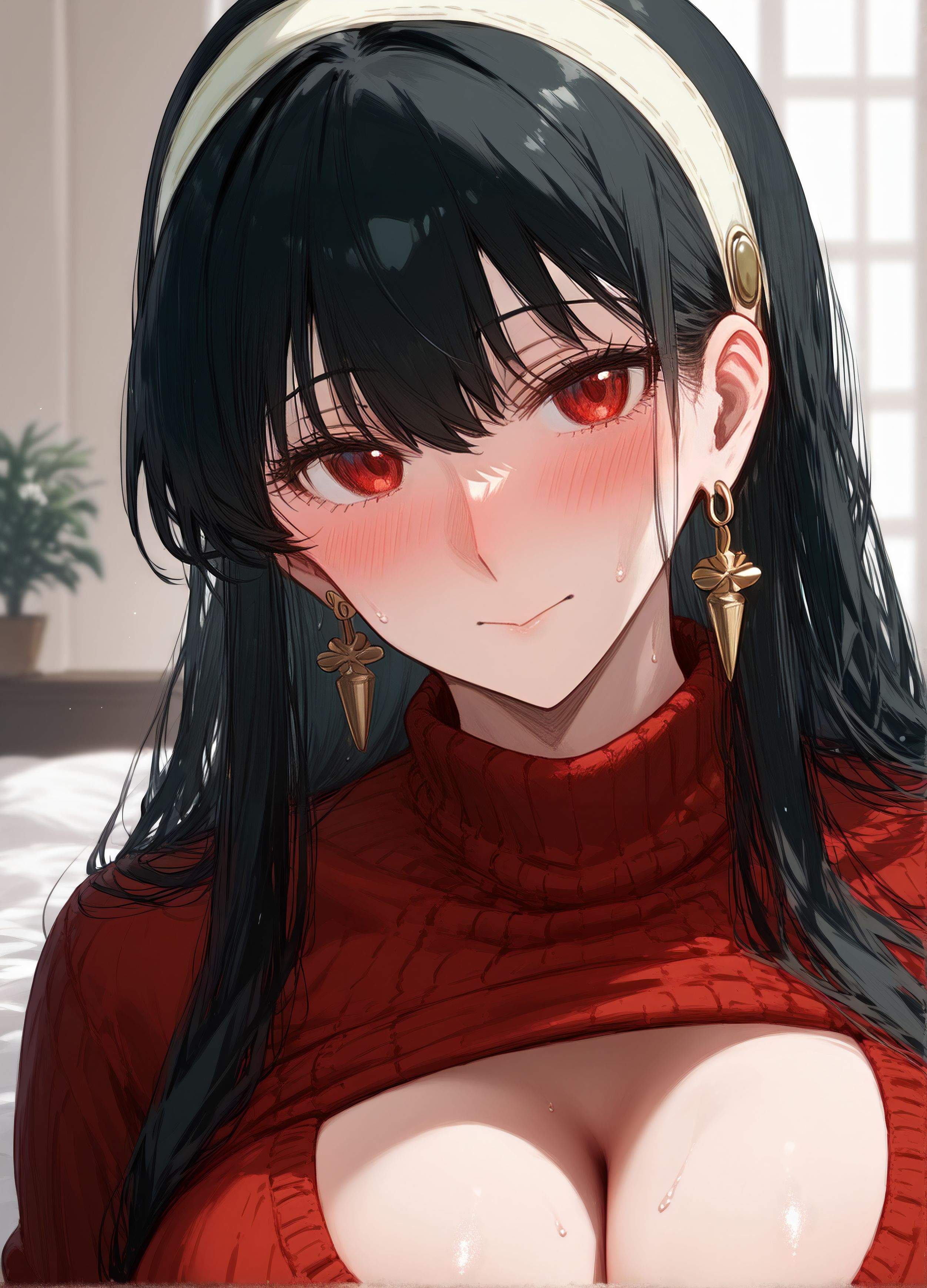 AI 生成 - 動漫女孩 Yor Forger 紅裙黑絲蕾絲吊帶襪 致命誘惑臥室系列 185P