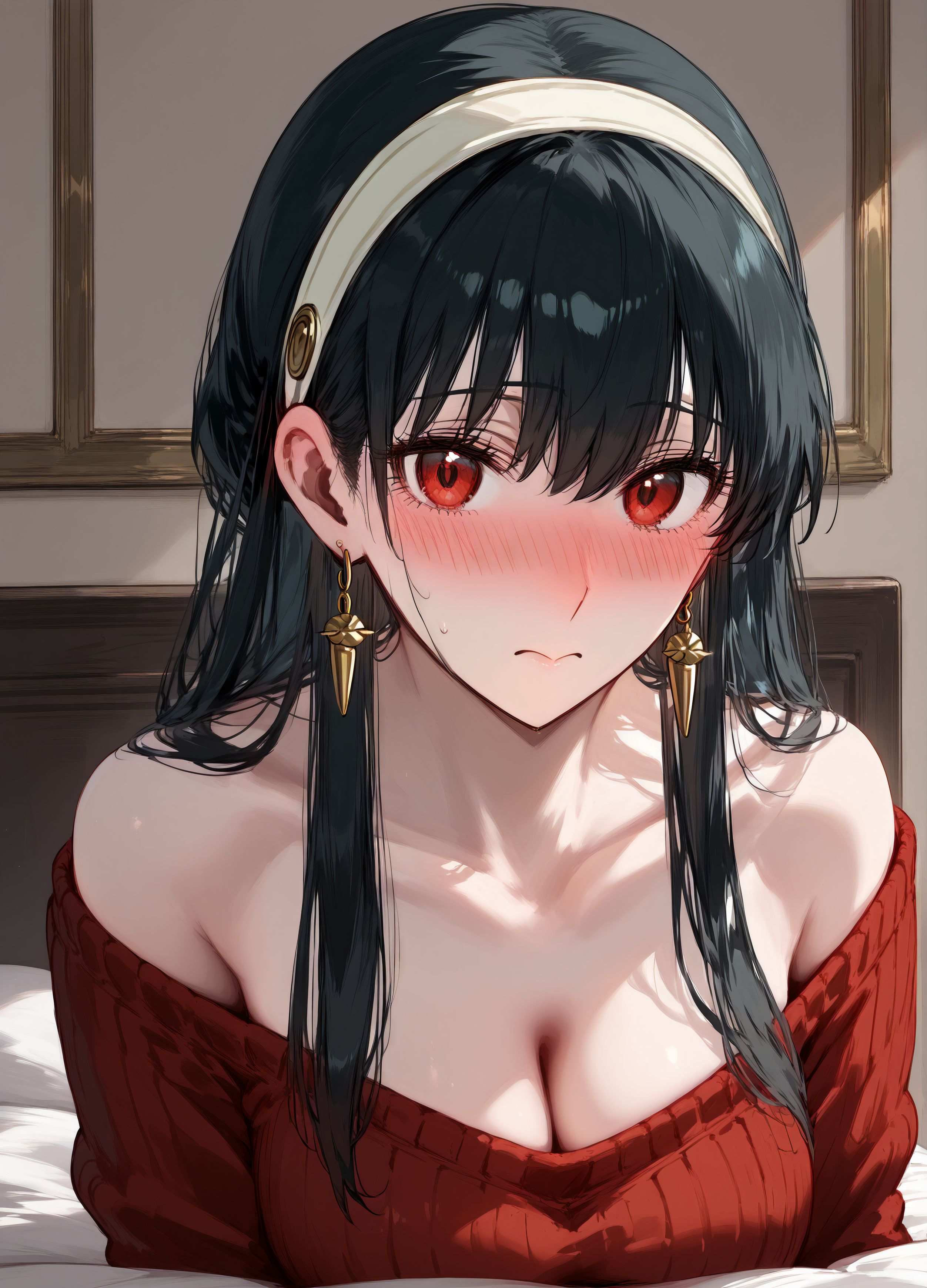 AI 生成 - 動漫女孩 Yor Forger 紅裙黑絲蕾絲吊帶襪 致命誘惑臥室系列 185P