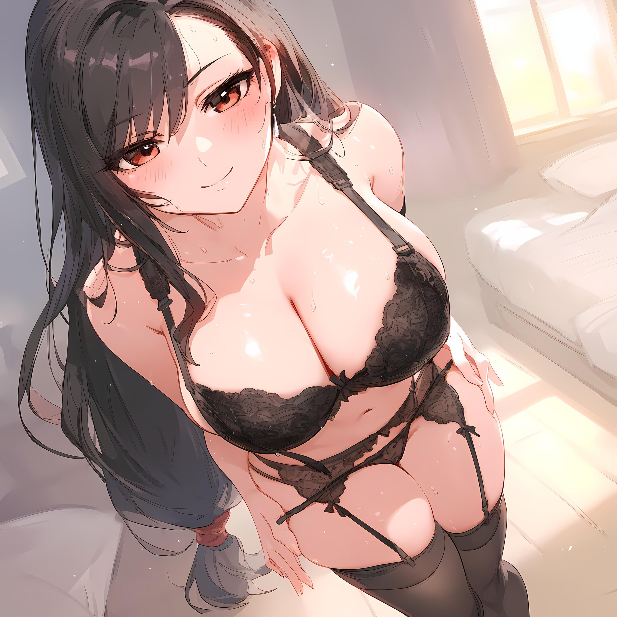 AI Generated Anime Girl - [2.5D] Tifa Lockhart 经典吊带背心+超短裙 黑丝开裆 巨乳摇晃无修正 44P
