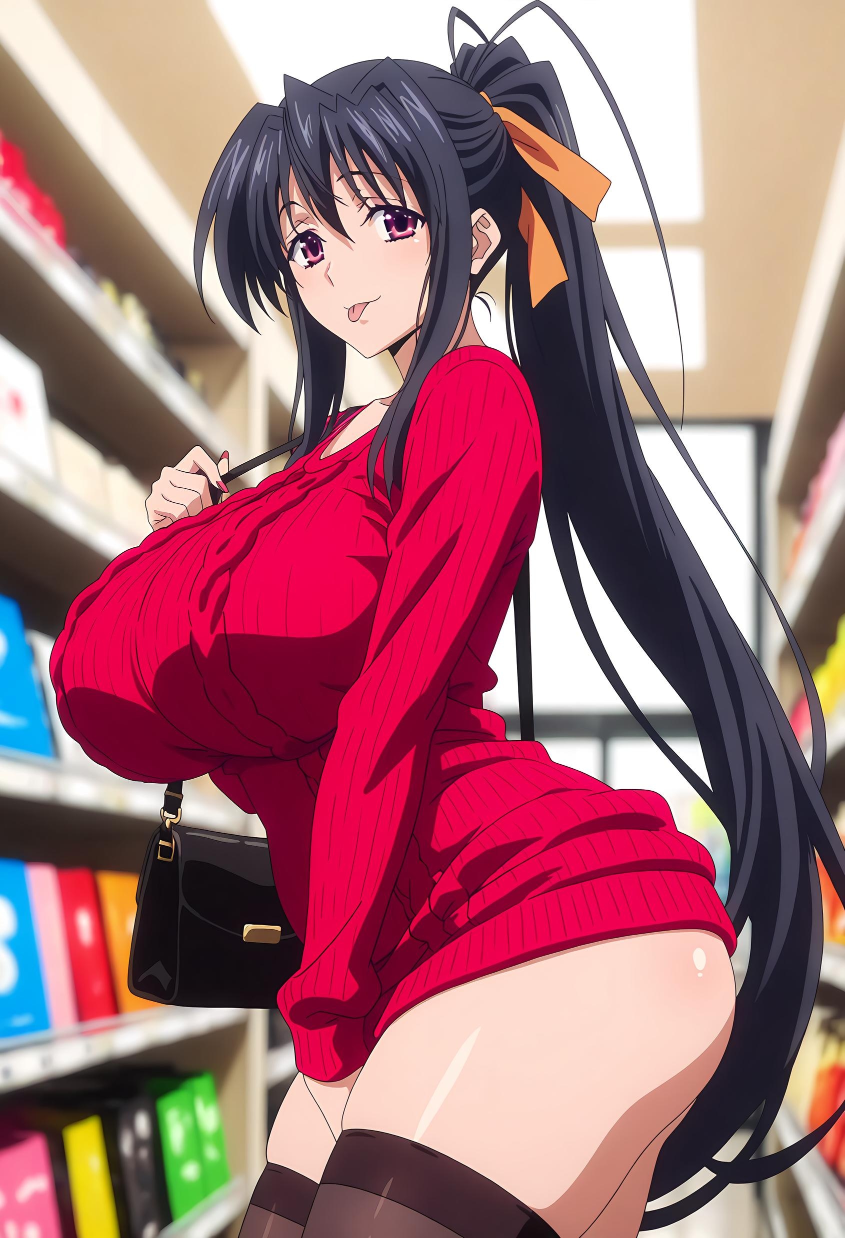AI生成アニメ少女 - [2D] 姬岛朱乃 黒髪巫女装開脚黒ストッキング 紫電S調教 巨乳肉感無修正 32P
