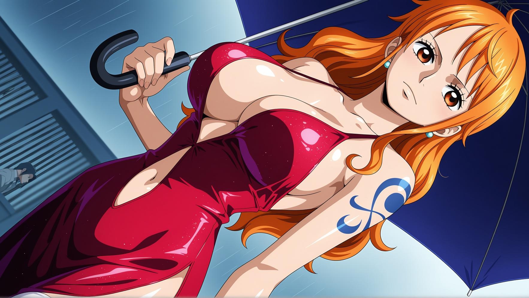 'Anime Girl Tạo Bởi AI - 娜美 Nami 橙发 BikiNi Khổng Lồ Đỏ Đen Mặc Quần Lót 92P'