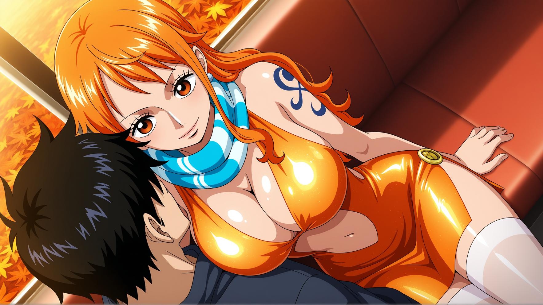 「AI生成アニメ少女 - 娜美 Nami 橙髪ビキニ巨乳航海士 黒スト開脚肉感無修正 92P」