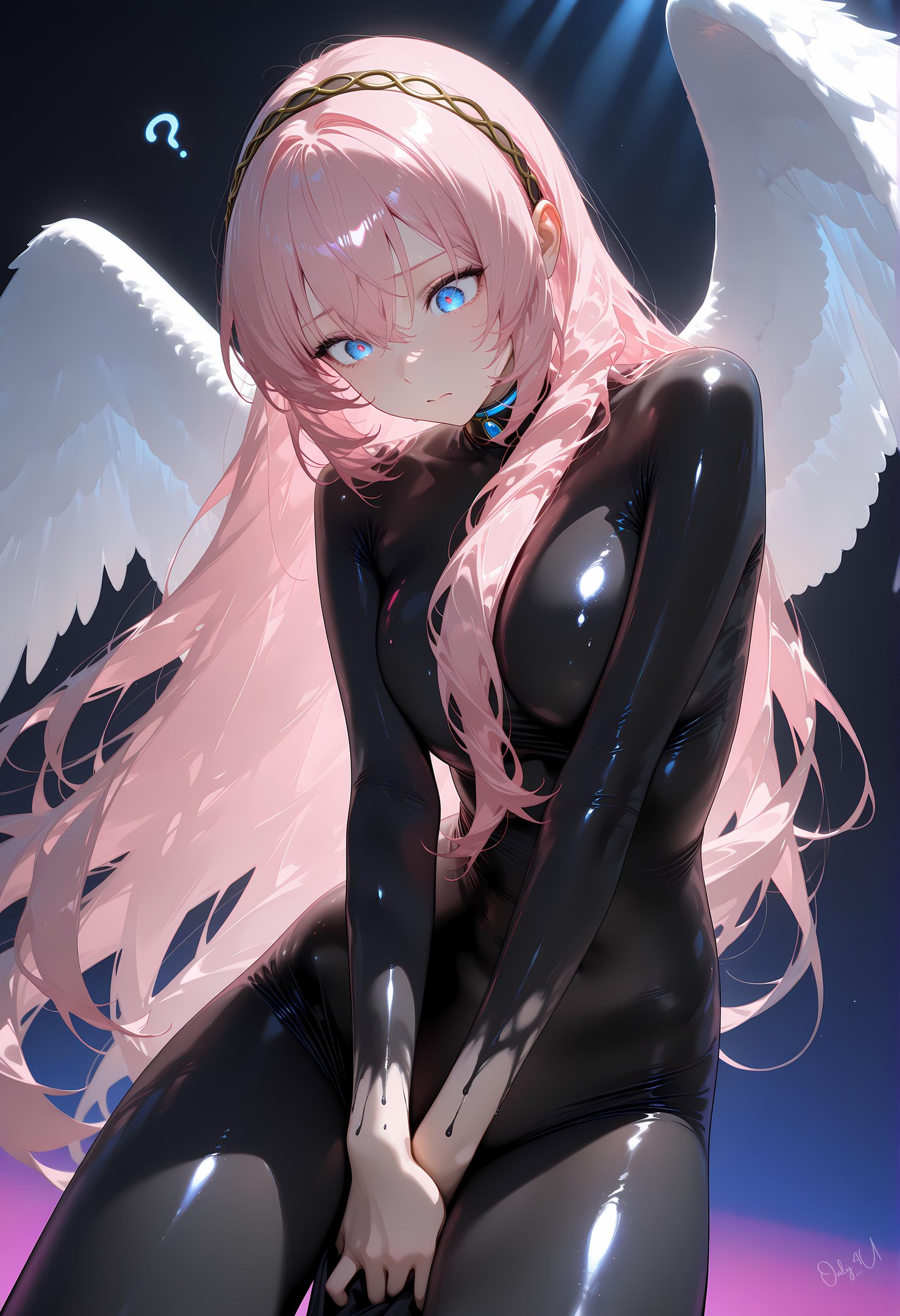 AI Generated Anime Girl - Megurine Luka in Pink Hair, Leather Outfit, and Black Stockings: Tentacle Training, Uncensored 62P