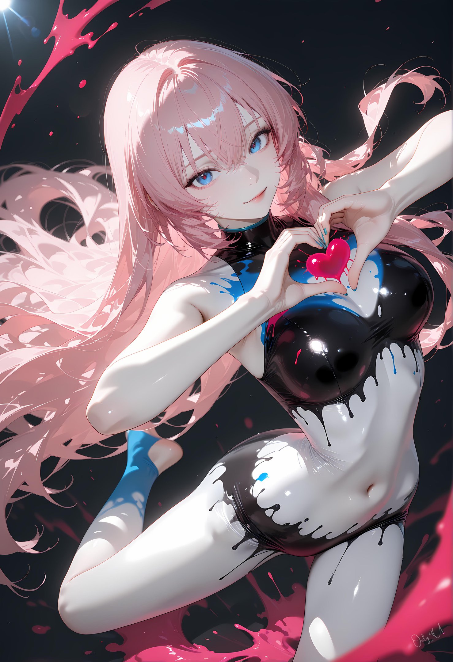 AI Generated Anime Girl - Megurine Luka in Pink Hair, Leather Outfit, and Black Stockings: Tentacle Training, Uncensored 62P