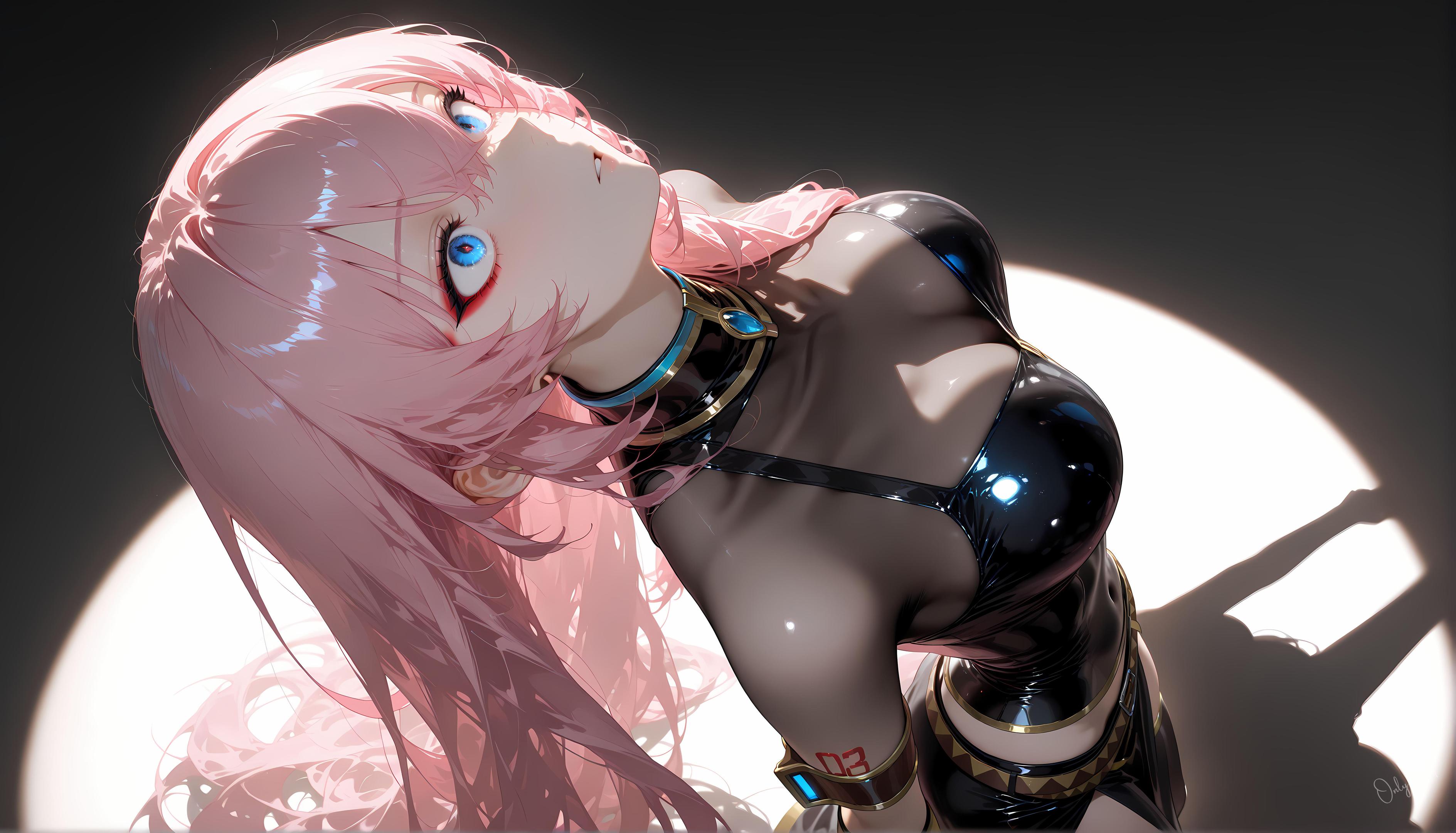 Cô Gái Anime Tạo Ra Bằng AI - 巡音流歌 Megurine Luka Cô Gái Hát Tóc Hồng Trong Áo Da Mở Khóa Với Tất Đen 62P