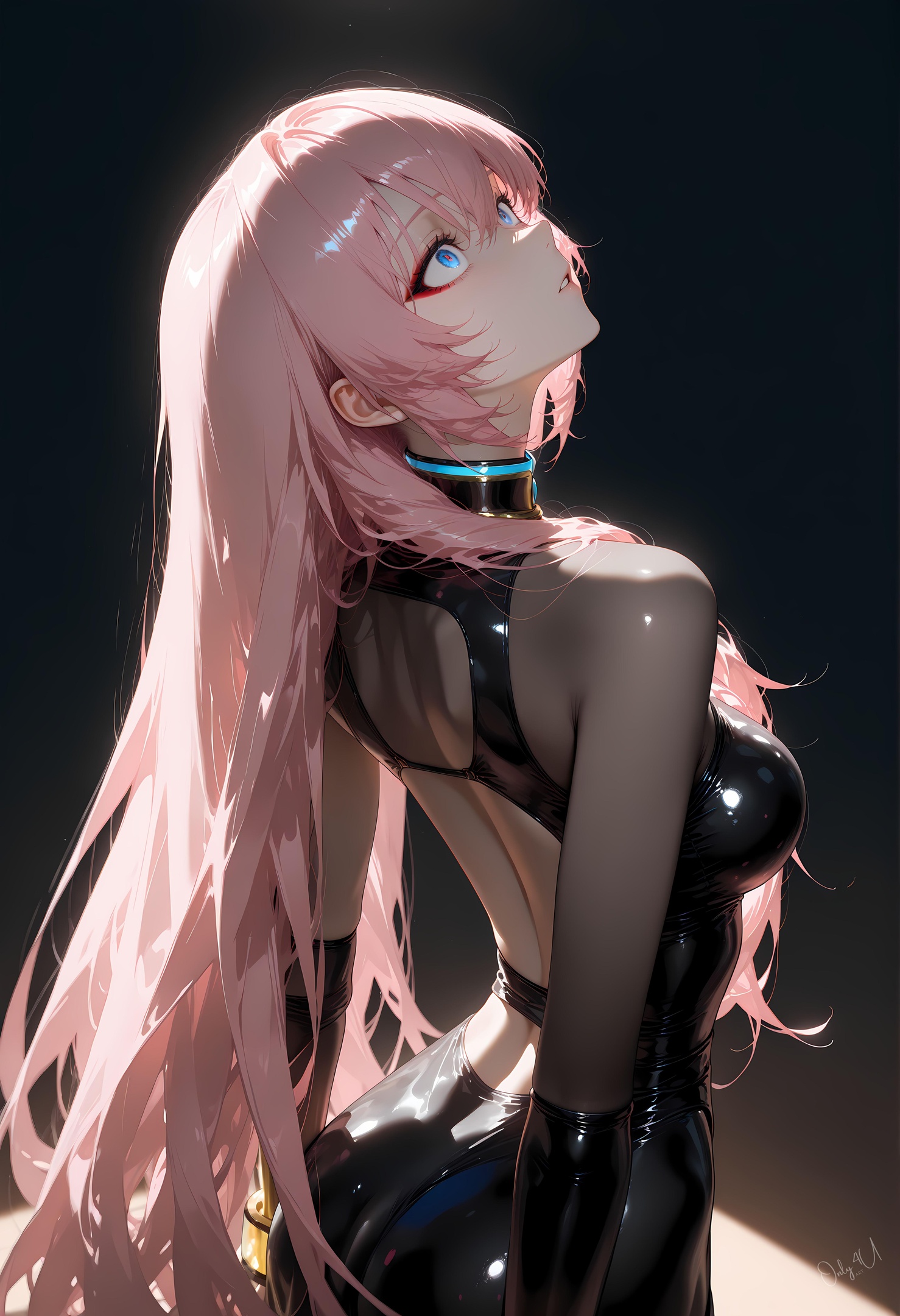 AI Generated Anime Girl - Megurine Luka in Pink Hair, Leather Outfit, and Black Stockings: Tentacle Training, Uncensored 62P