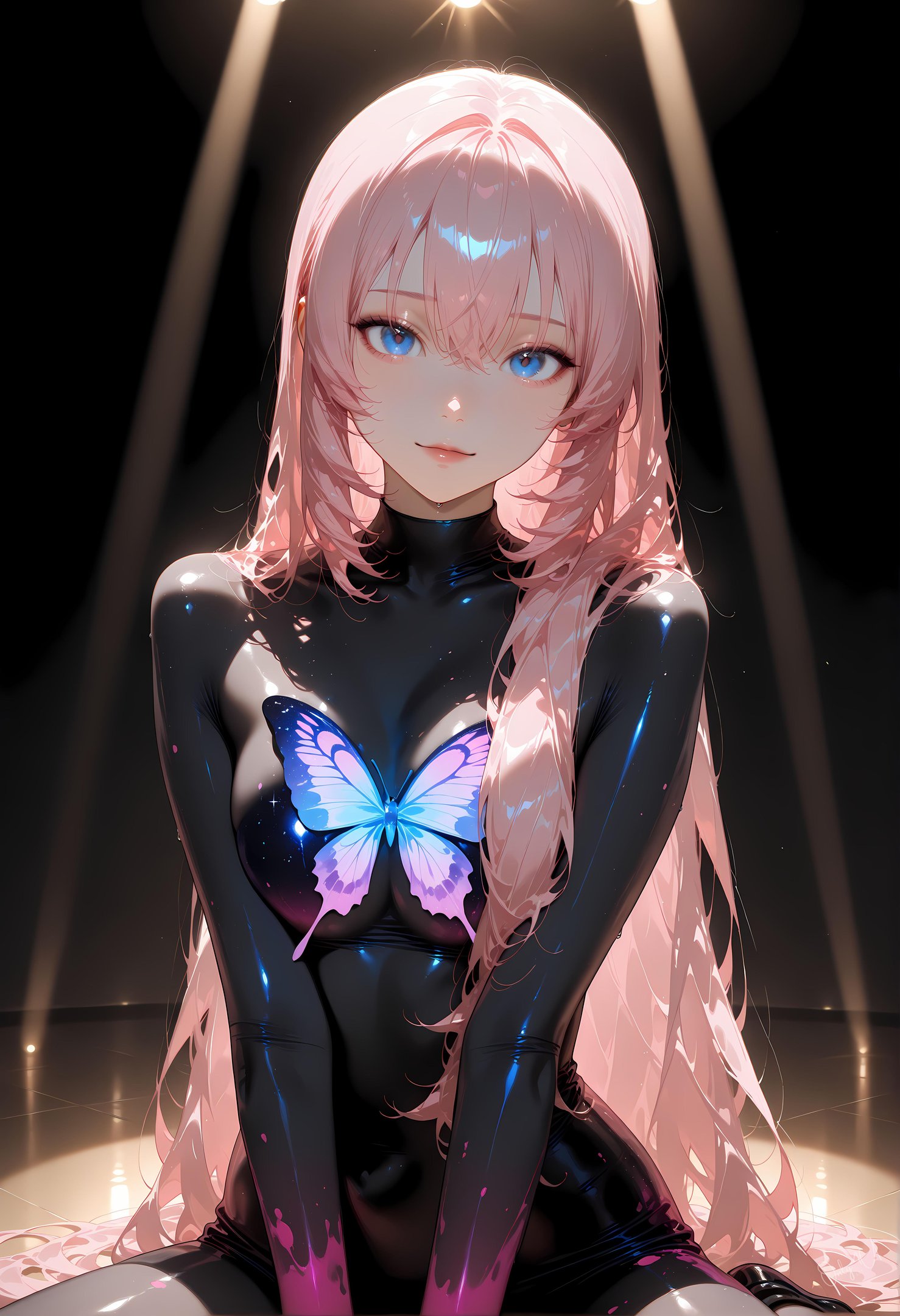 Cô Gái Anime Tạo Ra Bằng AI - 巡音流歌 Megurine Luka Cô Gái Hát Tóc Hồng Trong Áo Da Mở Khóa Với Tất Đen 62P