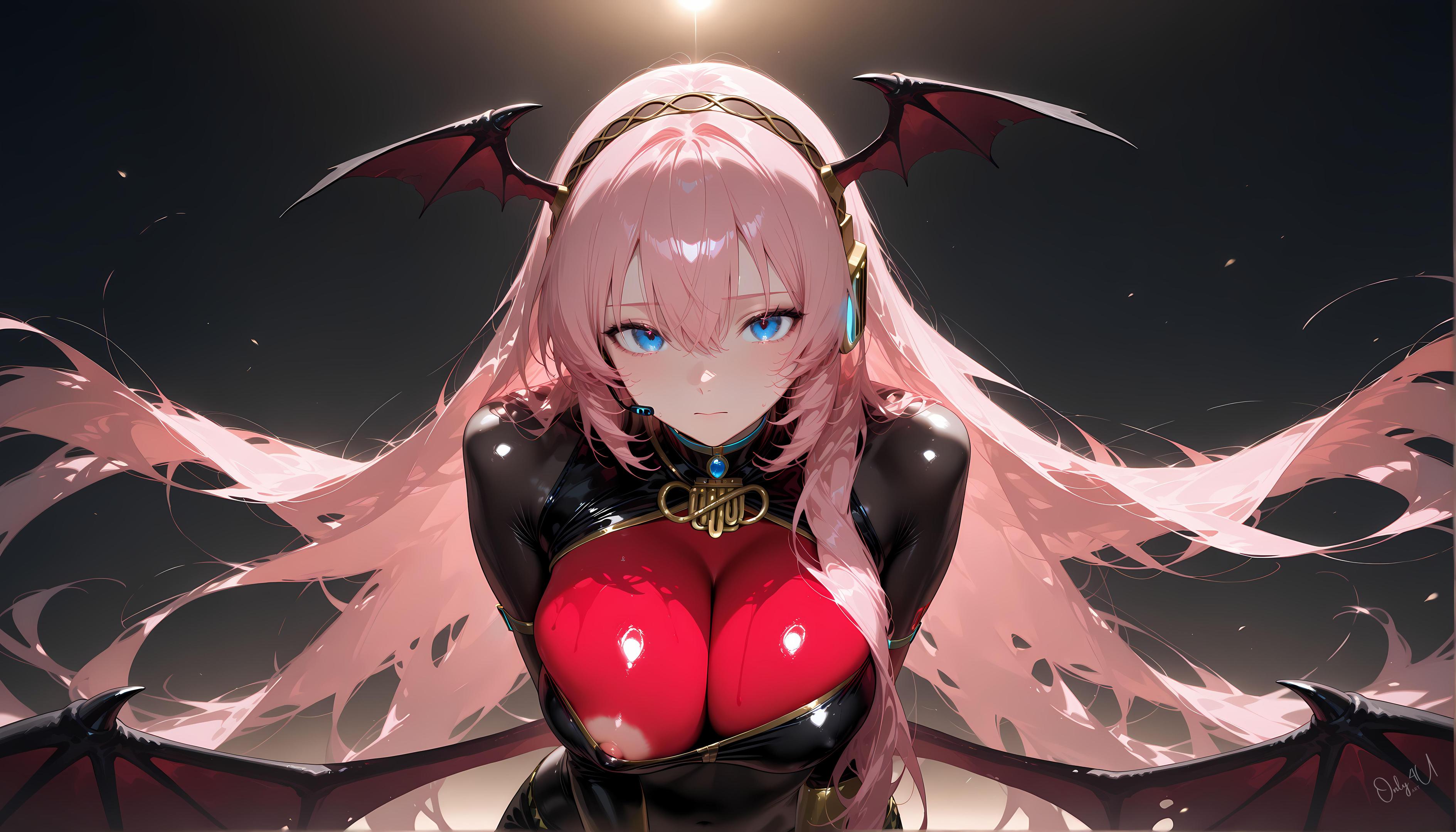 Cô Gái Anime Tạo Ra Bằng AI - 巡音流歌 Megurine Luka Cô Gái Hát Tóc Hồng Trong Áo Da Mở Khóa Với Tất Đen 62P