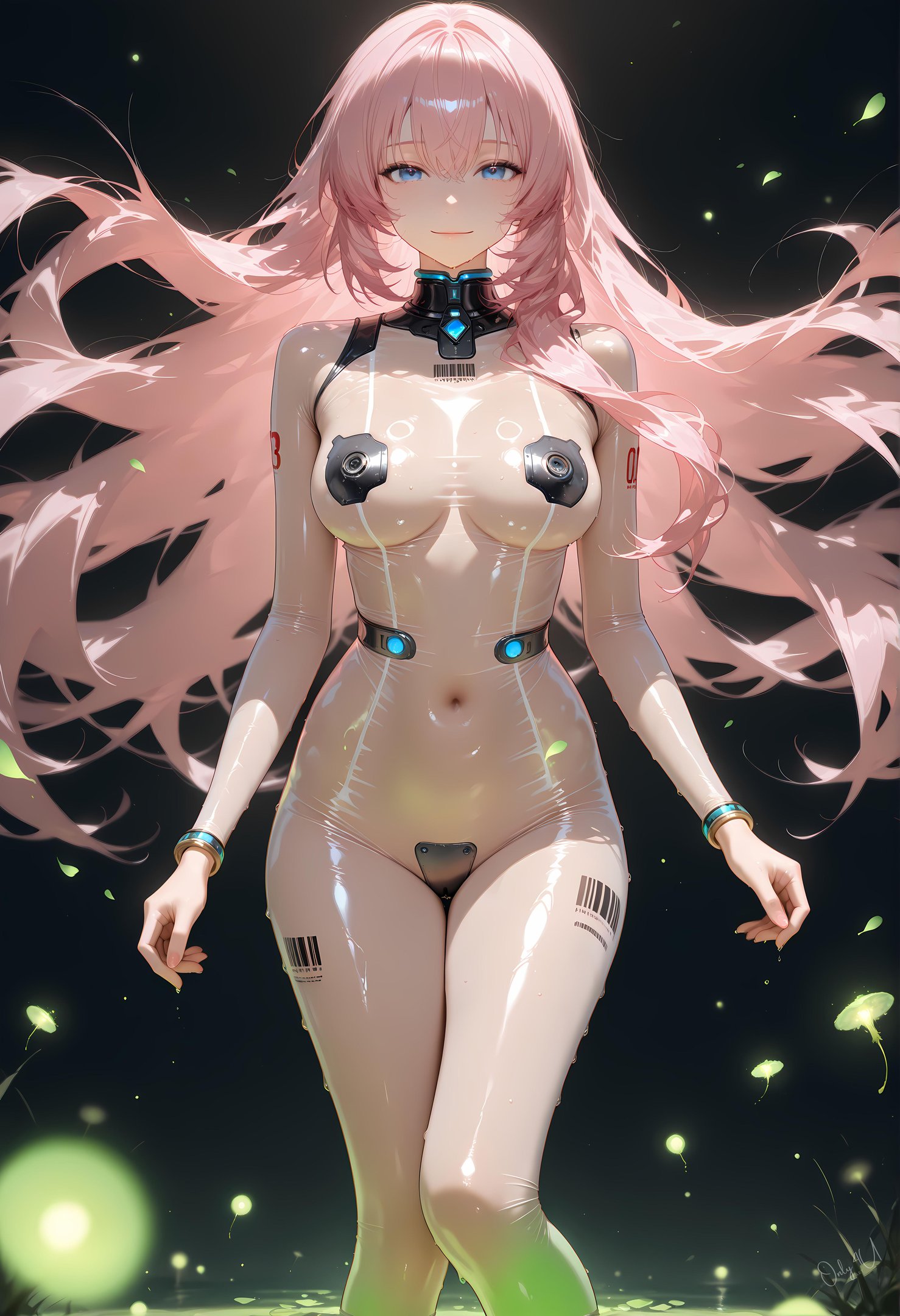 Cô Gái Anime Tạo Ra Bằng AI - 巡音流歌 Megurine Luka Cô Gái Hát Tóc Hồng Trong Áo Da Mở Khóa Với Tất Đen 62P