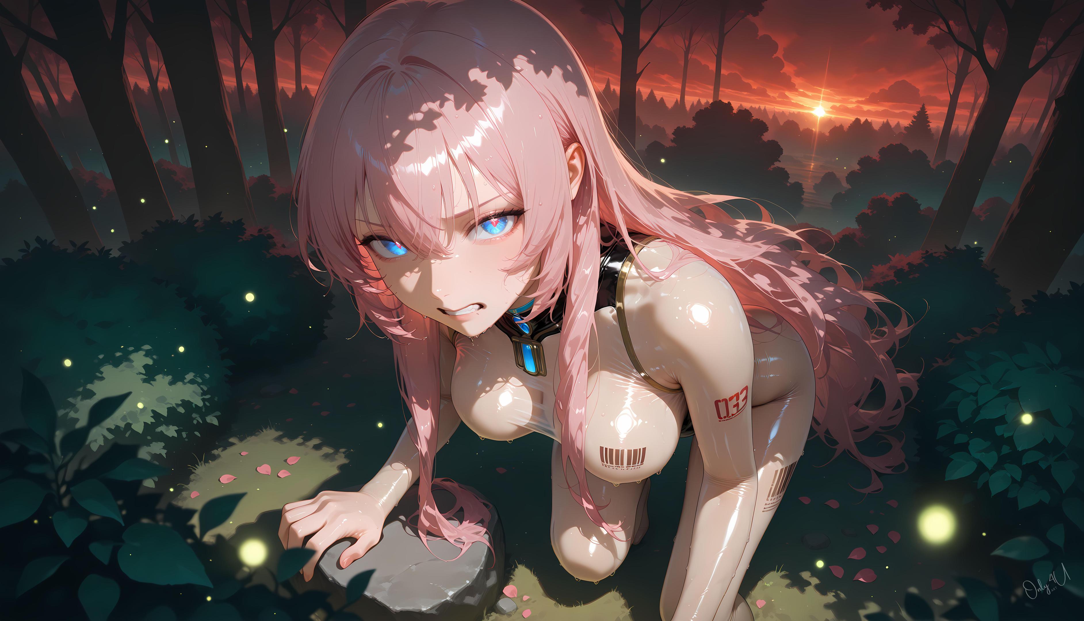 AI Generated Anime Girl - Megurine Luka in Pink Hair, Leather Outfit, and Black Stockings: Tentacle Training, Uncensored 62P