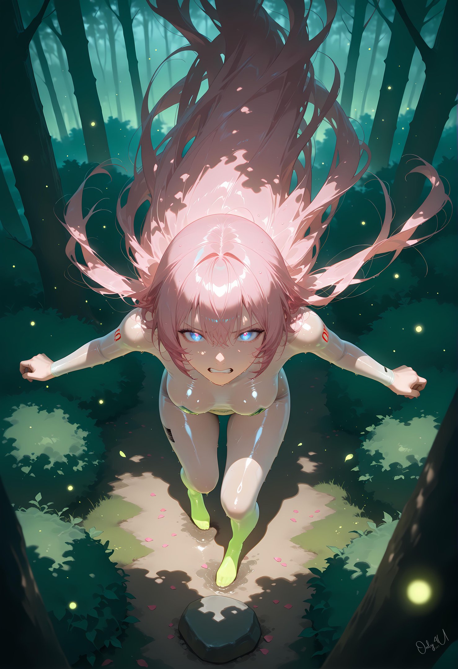 Cô Gái Anime Tạo Ra Bằng AI - 巡音流歌 Megurine Luka Cô Gái Hát Tóc Hồng Trong Áo Da Mở Khóa Với Tất Đen 62P
