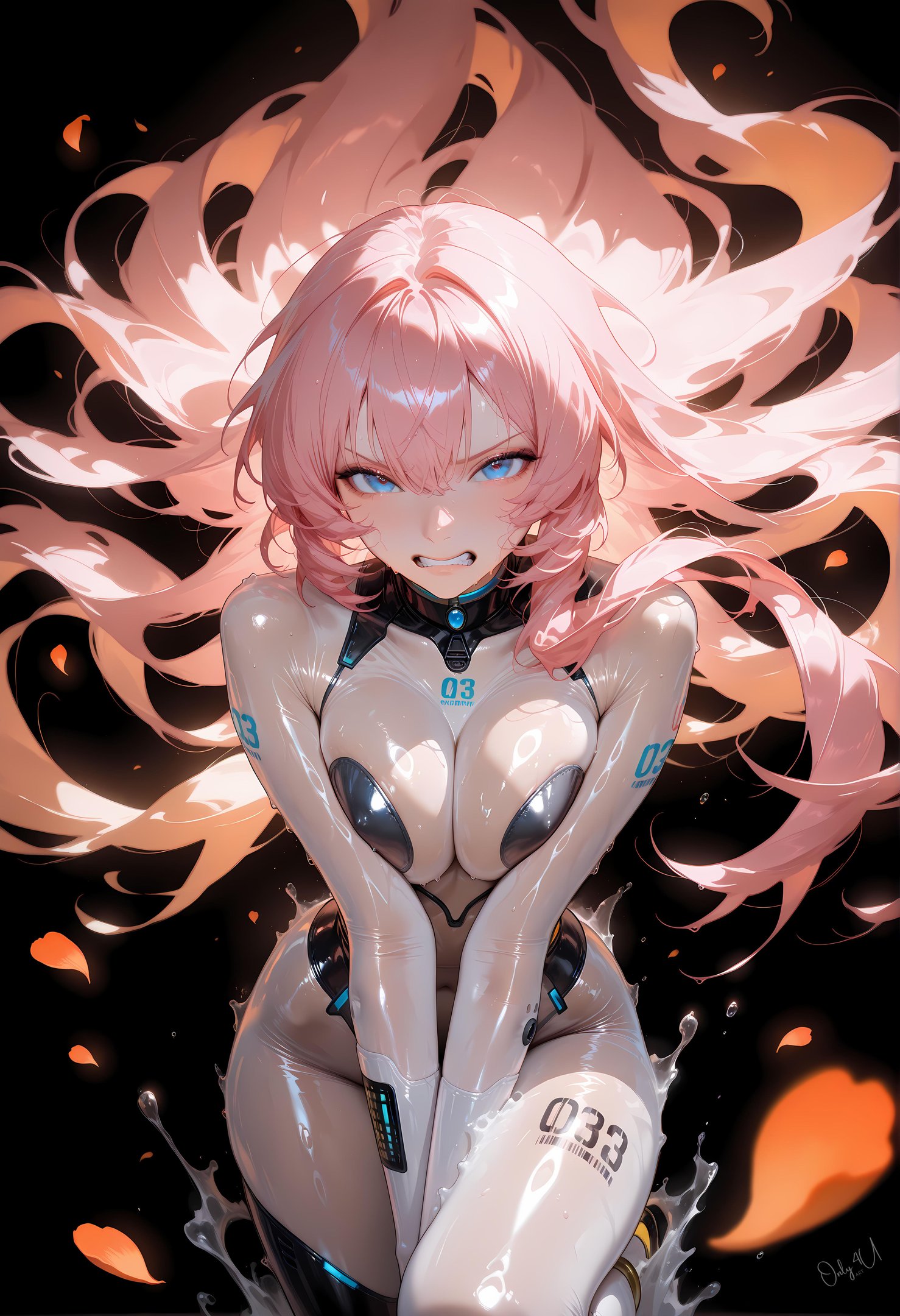 AI Generated Anime Girl - Megurine Luka in Pink Hair, Leather Outfit, and Black Stockings: Tentacle Training, Uncensored 62P