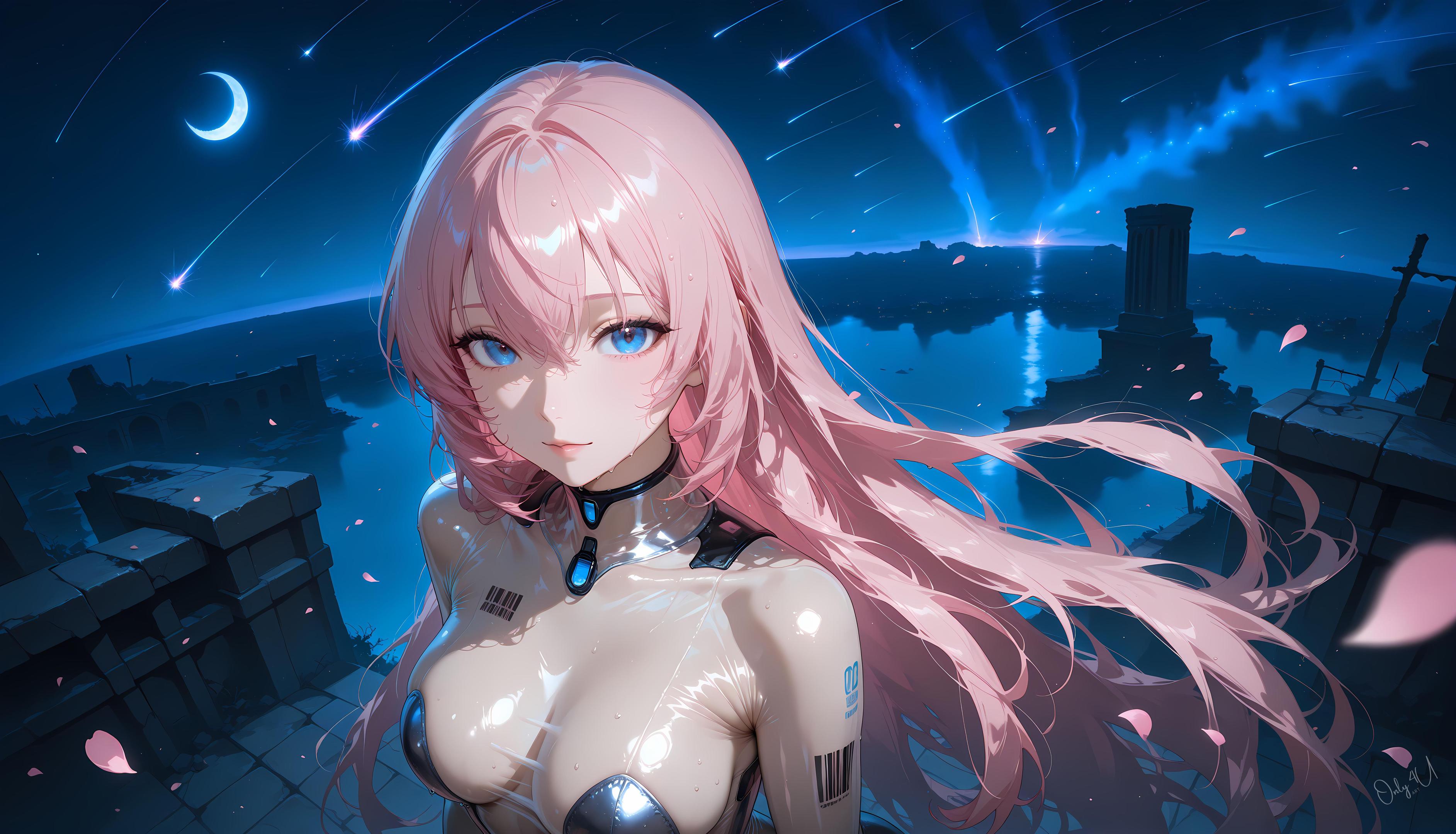 AI 生成的動漫女孩 - 巡音流歌 Megurine Luka 粉髮歌姬皮衣開檔黑絲 觸手調教肉感無修正 62P