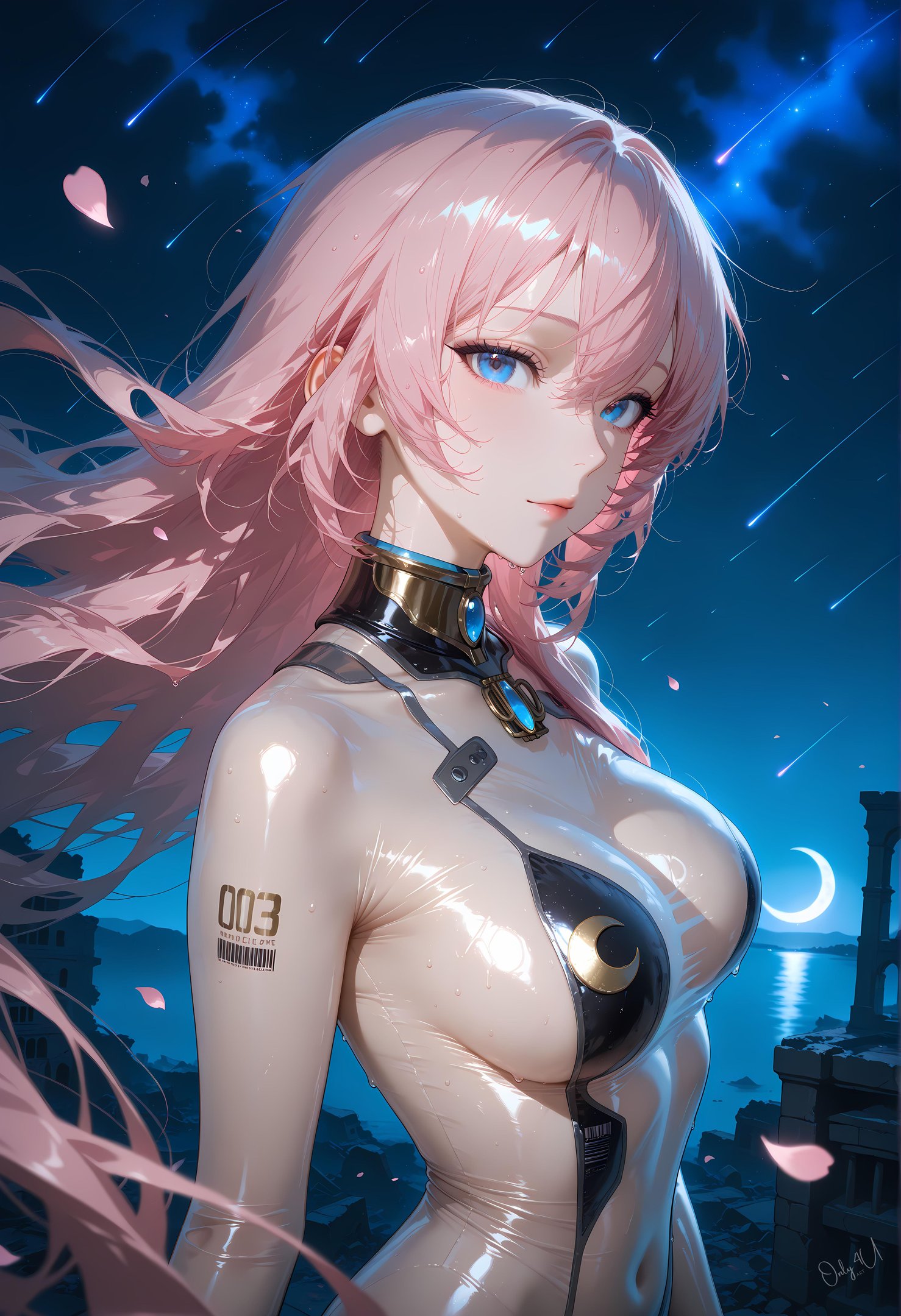 AI Generated Anime Girl - Megurine Luka in Pink Hair, Leather Outfit, and Black Stockings: Tentacle Training, Uncensored 62P