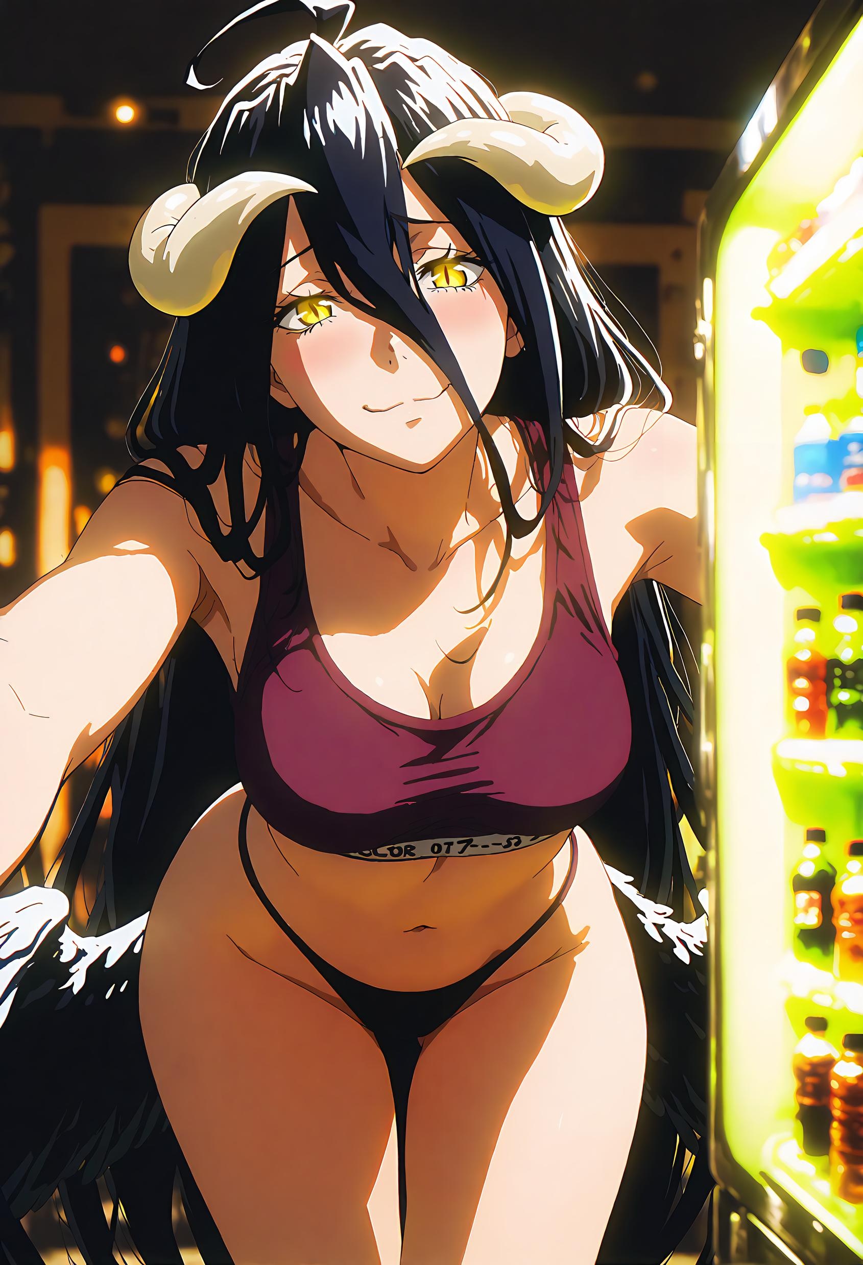 AI Generated Anime Girl - Albedo: Pure White Demon Maid in Black Stockings, Wings Fully Spread, Unedited Curves, 49P