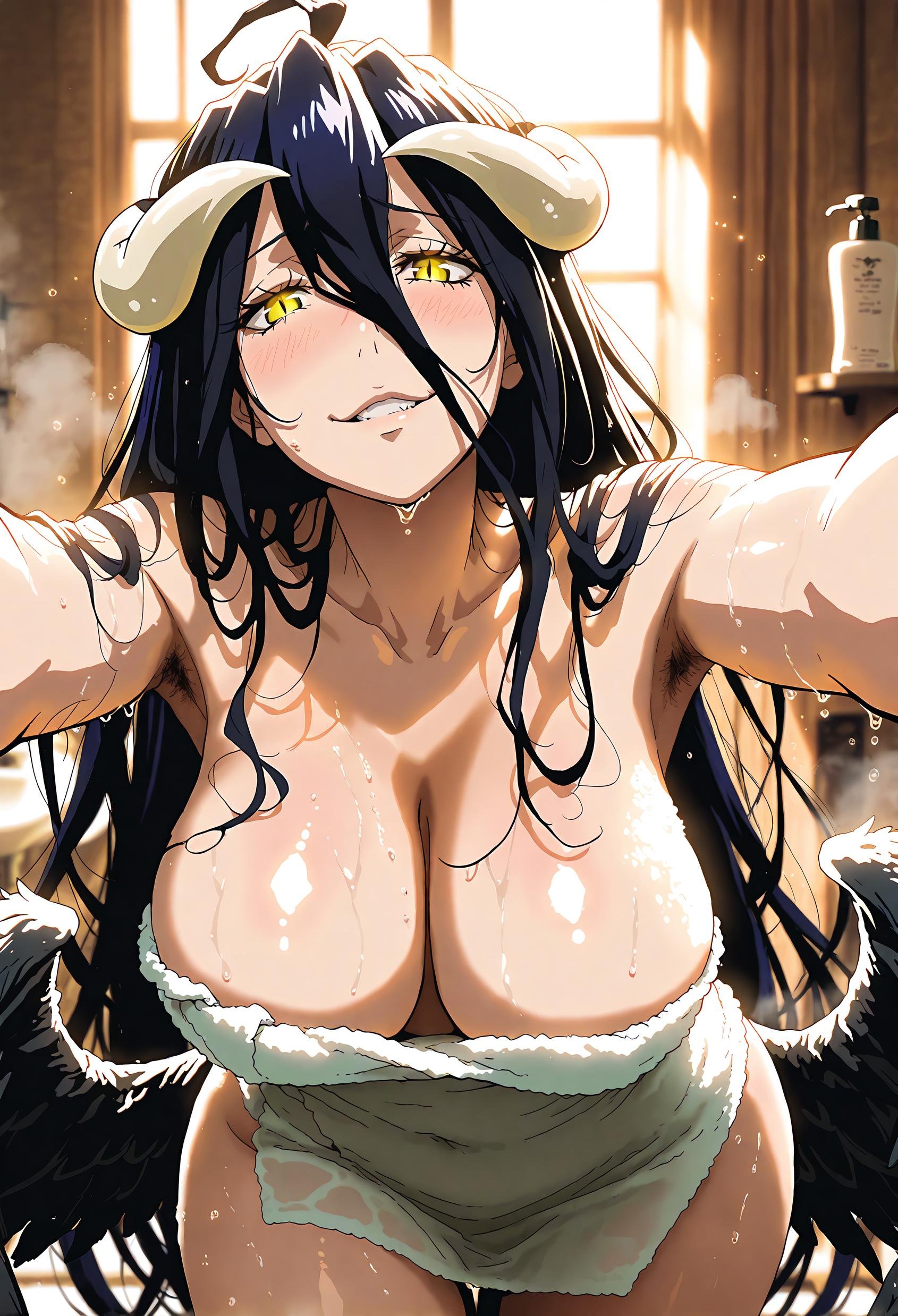 AI生成的動漫女孩 - 雅兒貝德 Albedo 纯白恶魔女仆 黑絲吊帶開檔 翅膀全開 肉感無修正 49P
