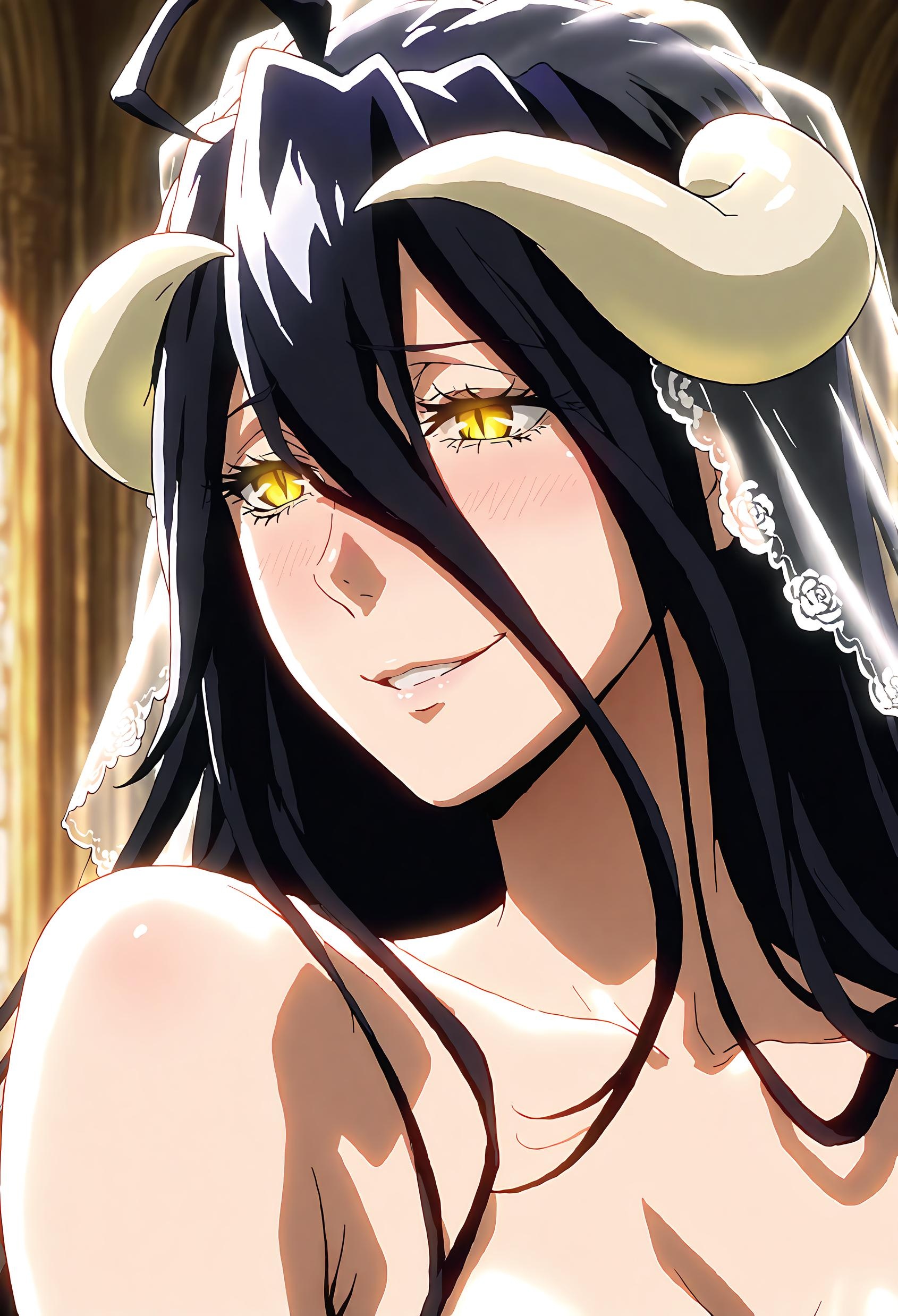 AI生成的動漫女孩 - 雅兒貝德 Albedo 纯白恶魔女仆 黑絲吊帶開檔 翅膀全開 肉感無修正 49P