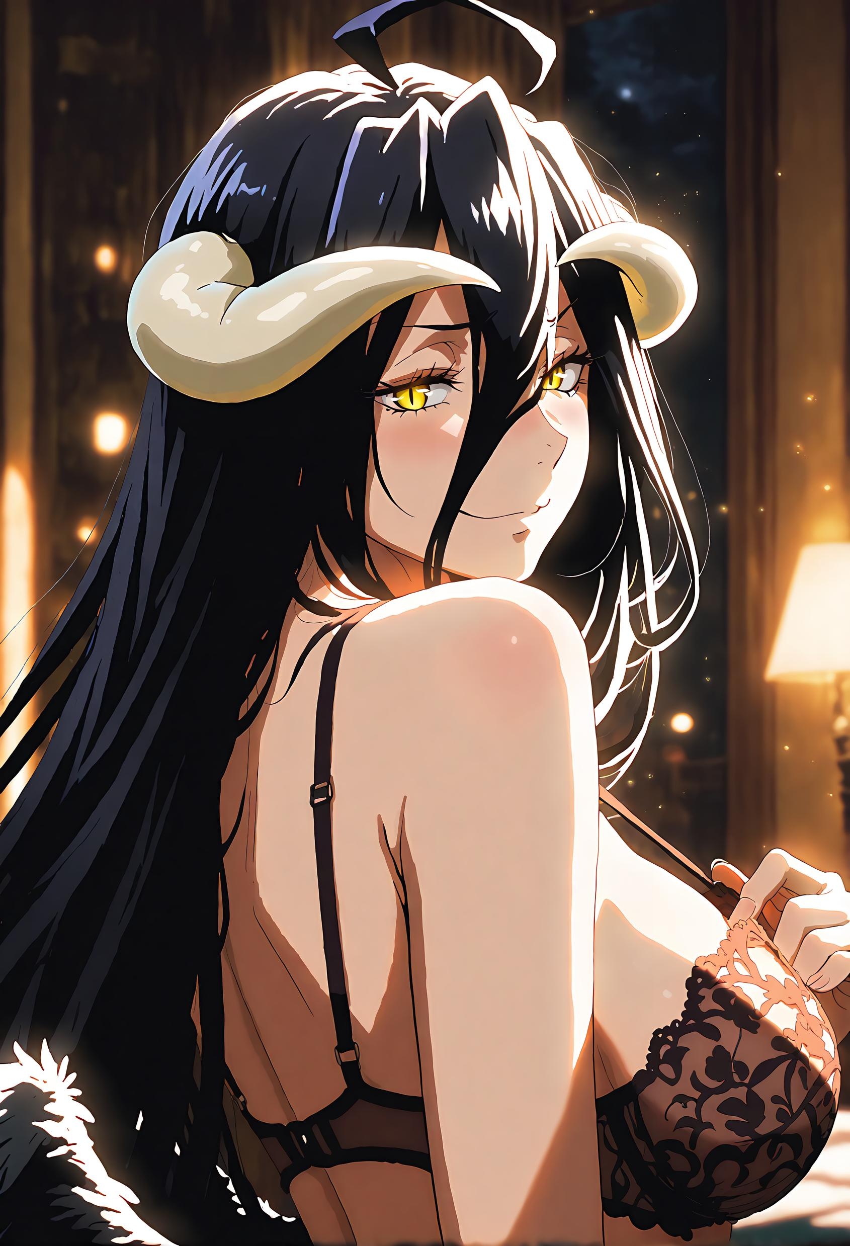 AI生成的動漫女孩 - 雅兒貝德 Albedo 纯白恶魔女仆 黑絲吊帶開檔 翅膀全開 肉感無修正 49P