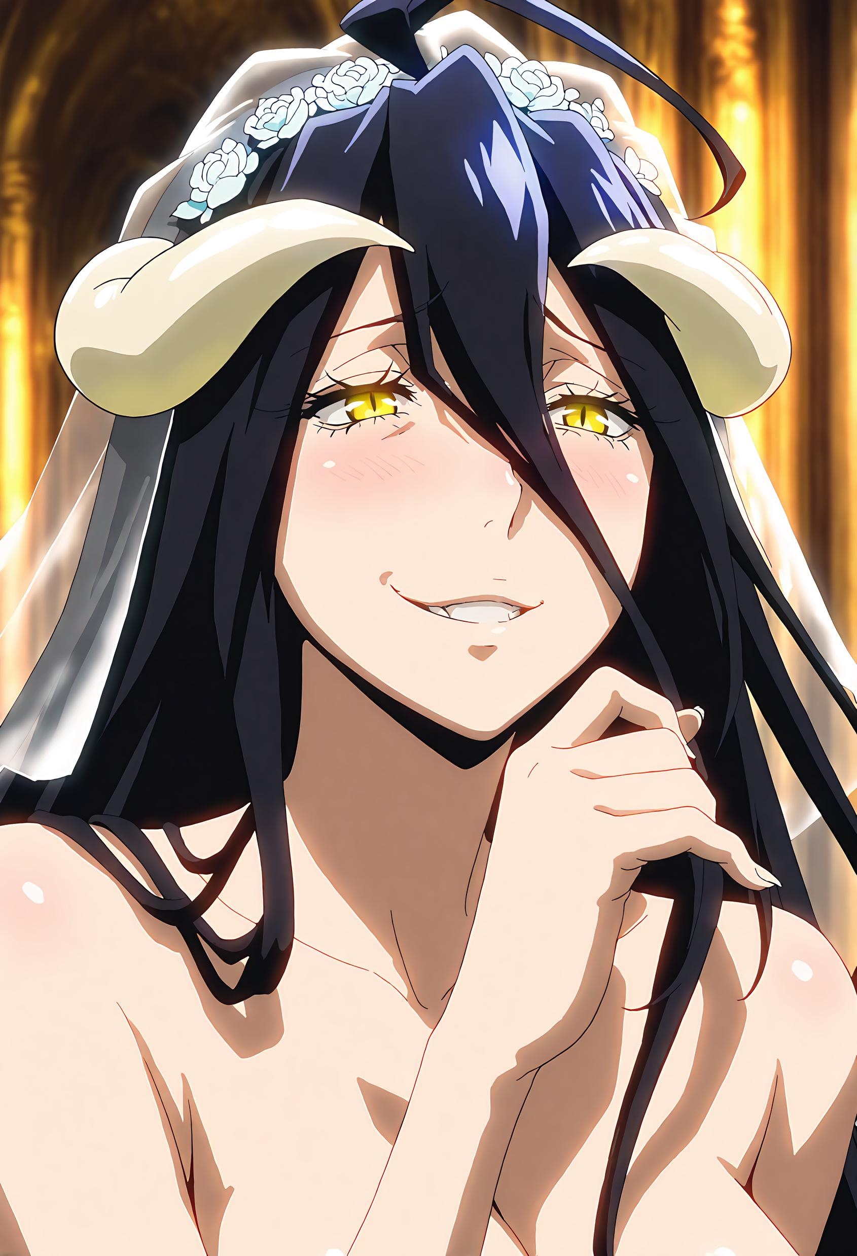 AI生成的動漫女孩 - 雅兒貝德 Albedo 纯白恶魔女仆 黑絲吊帶開檔 翅膀全開 肉感無修正 49P