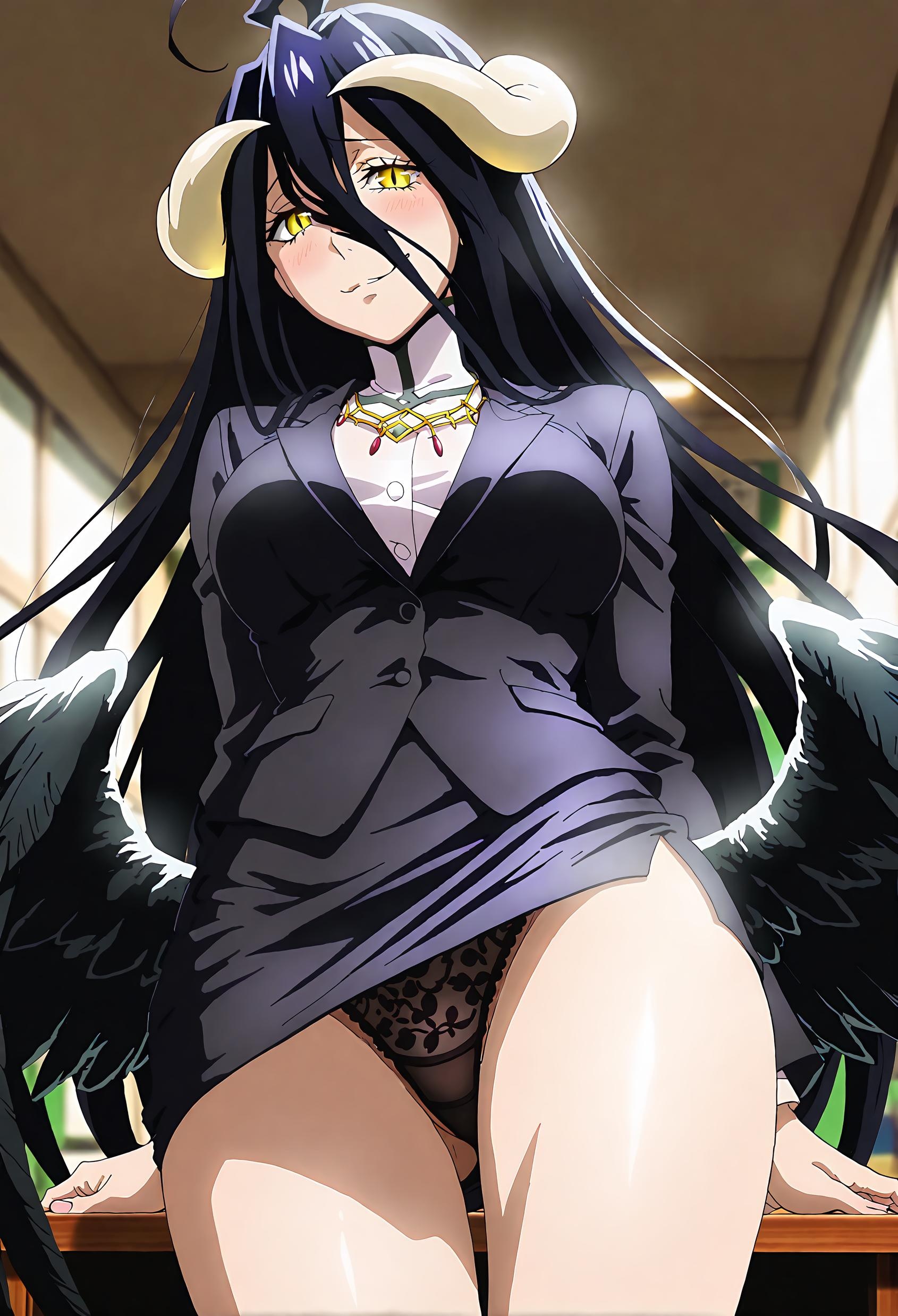 'Anime Girl Tạo Bởi AI - 雅儿贝德 Albedo 纯白恶魔女仆 Đồ Lót Đen Mở Cửa, Cánh Mở Rộng, Không Chỉnh Sửa, 49P'