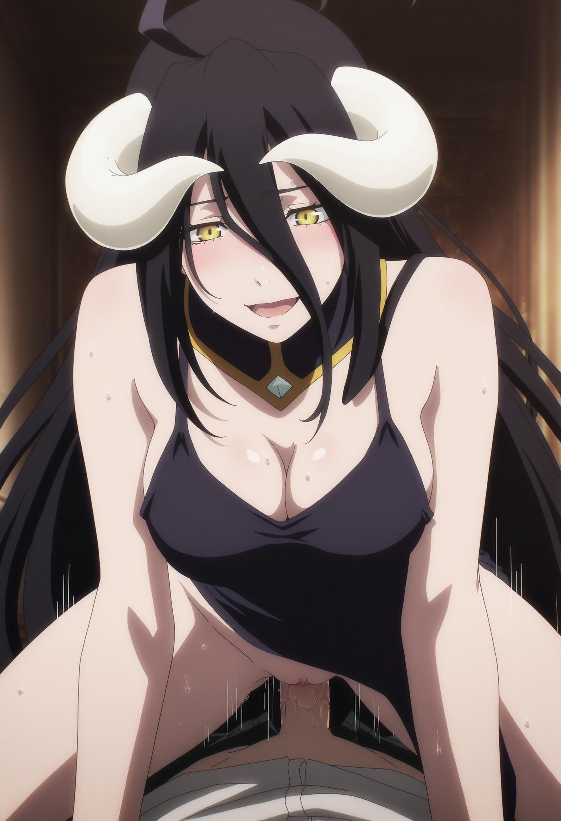 AI Generated Anime Girl - Albedo: Pure White Demon Maid in Black Stockings, Wings Fully Spread, Unedited Curves, 49P