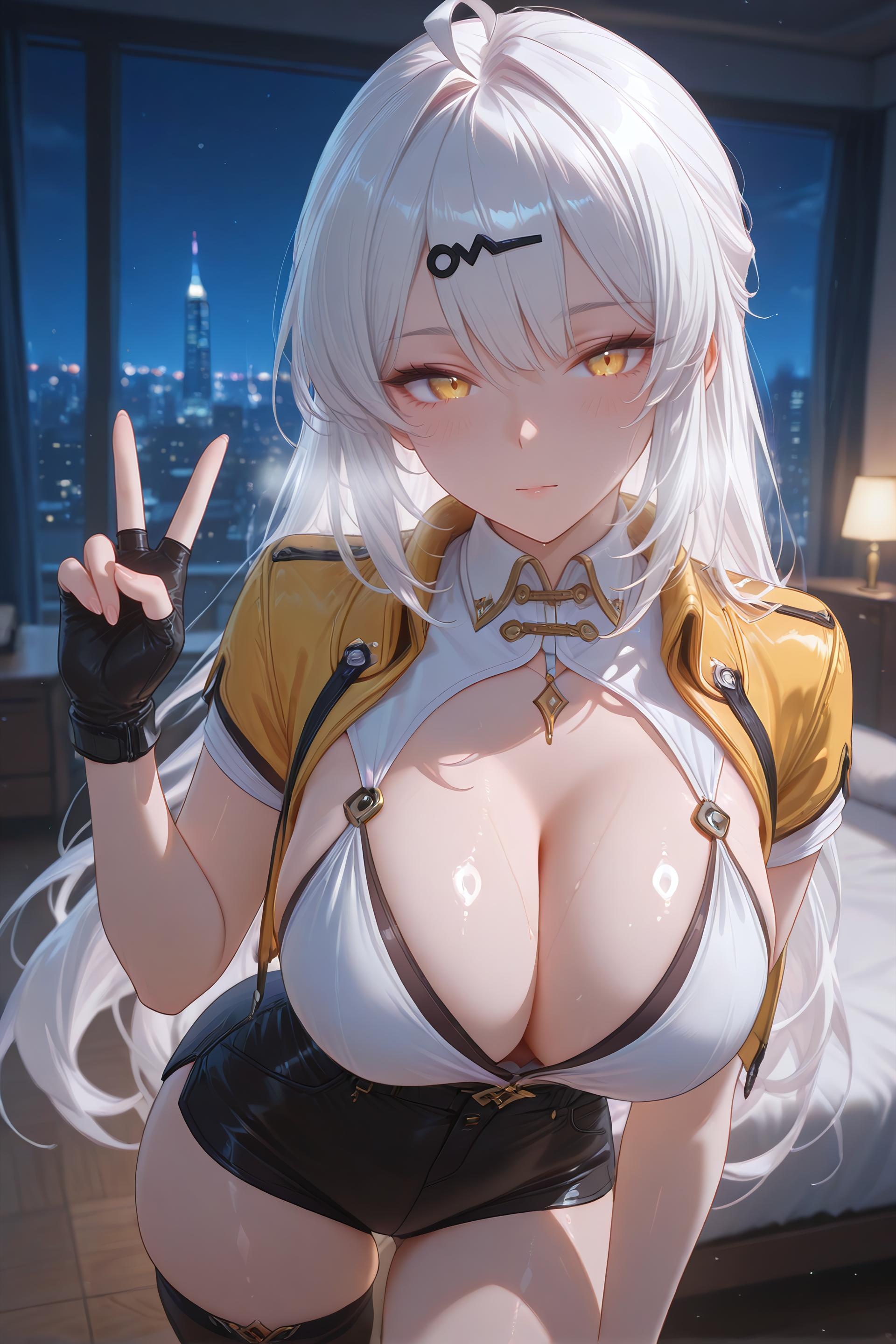 AI Generated Anime Girl - [3D] Yixuan 银发巨乳御姐 黑丝开档肉感 极致无修正 175P+2G