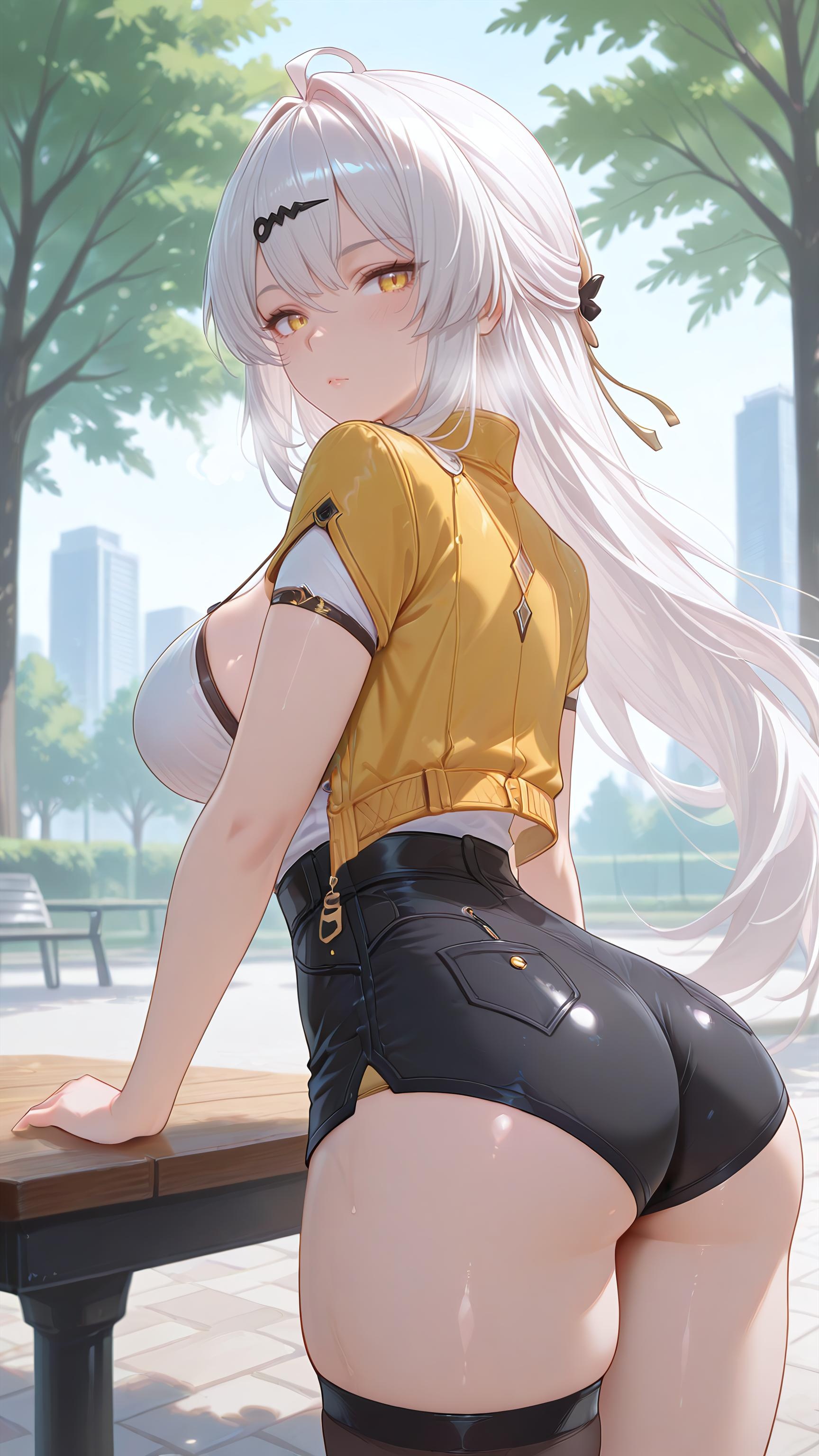 AI生成アニメ少女 - [3D] Yixuan 銀髪巨乳お姉さん 黒ストッキング開脚肉感 極致無修正 175P+2G