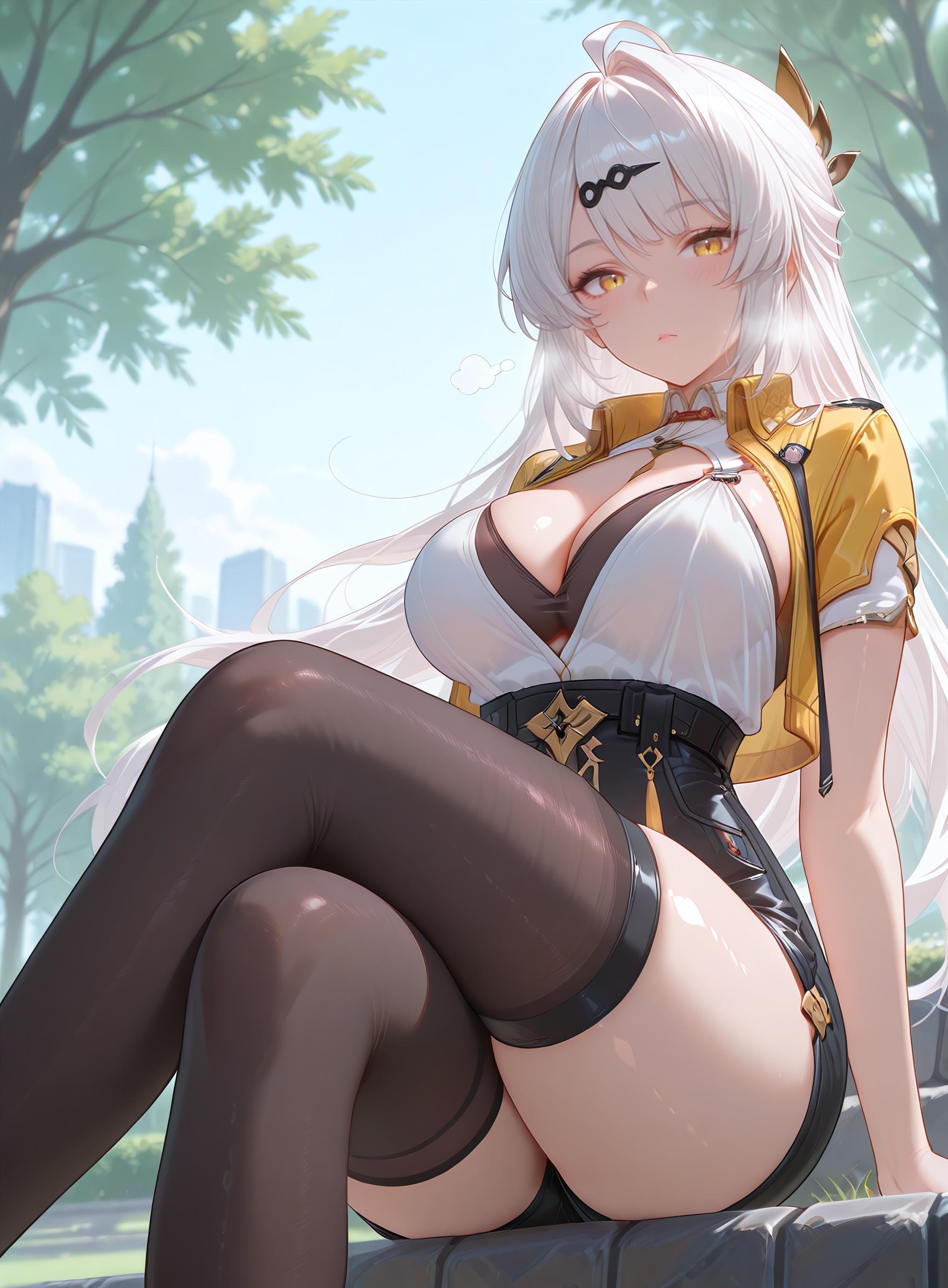 AI生成アニメ少女 - [3D] Yixuan 銀髪巨乳お姉さん 黒ストッキング開脚肉感 極致無修正 175P+2G
