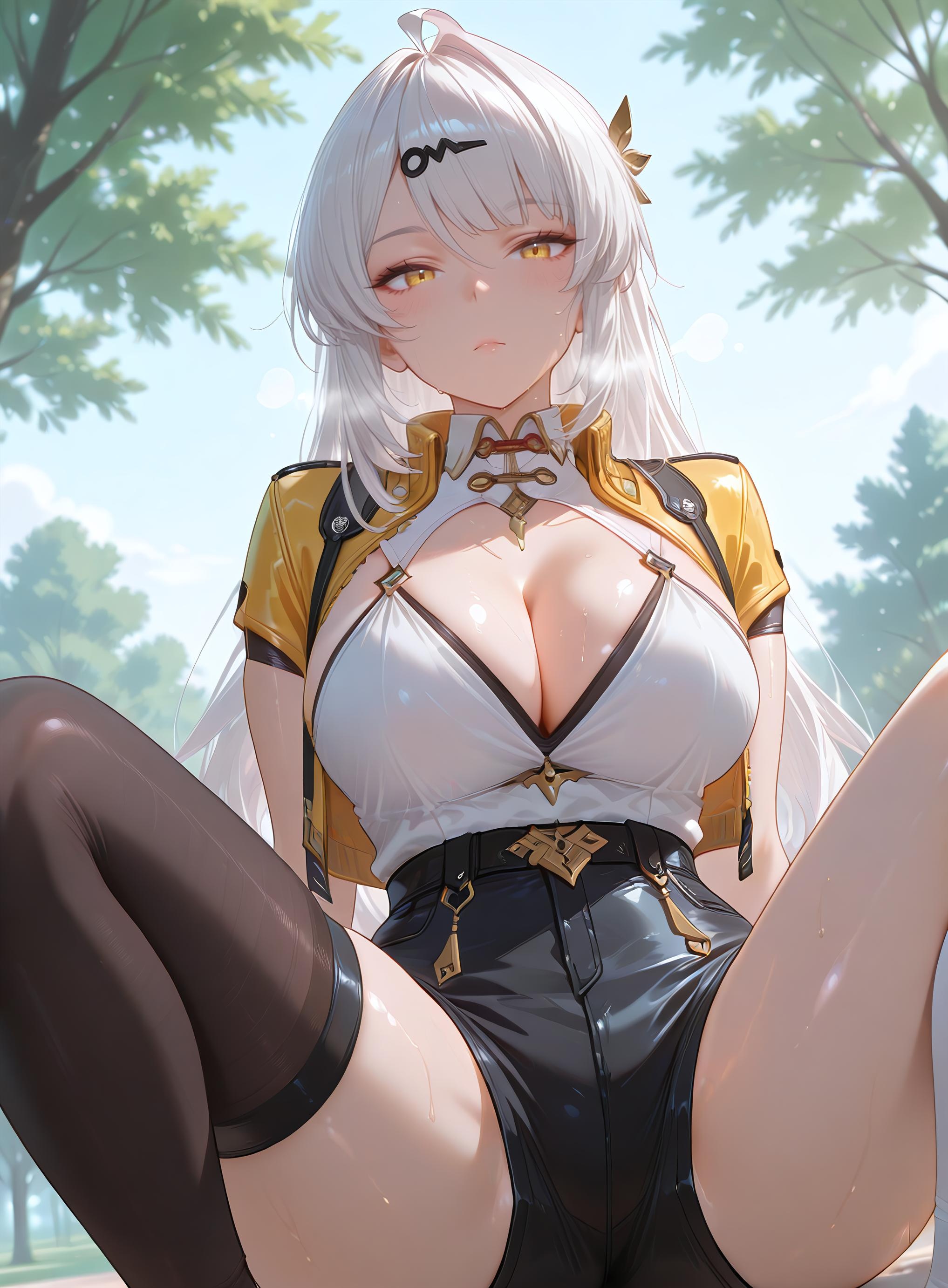 AI生成アニメ少女 - [3D] Yixuan 銀髪巨乳お姉さん 黒ストッキング開脚肉感 極致無修正 175P+2G