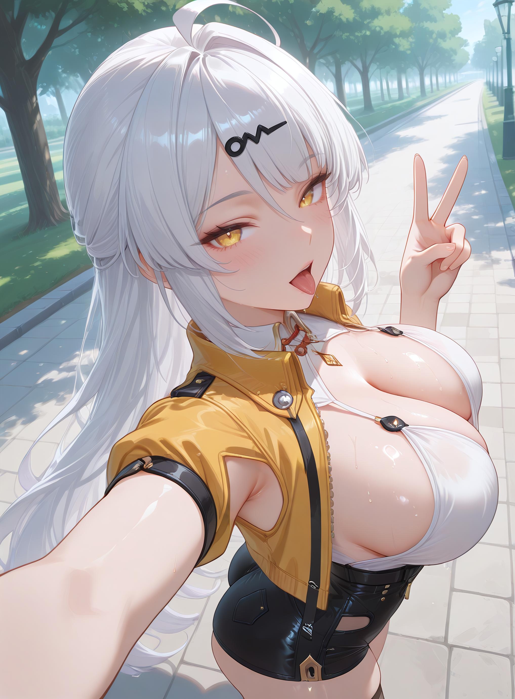 AI生成アニメ少女 - [3D] Yixuan 銀髪巨乳お姉さん 黒ストッキング開脚肉感 極致無修正 175P+2G